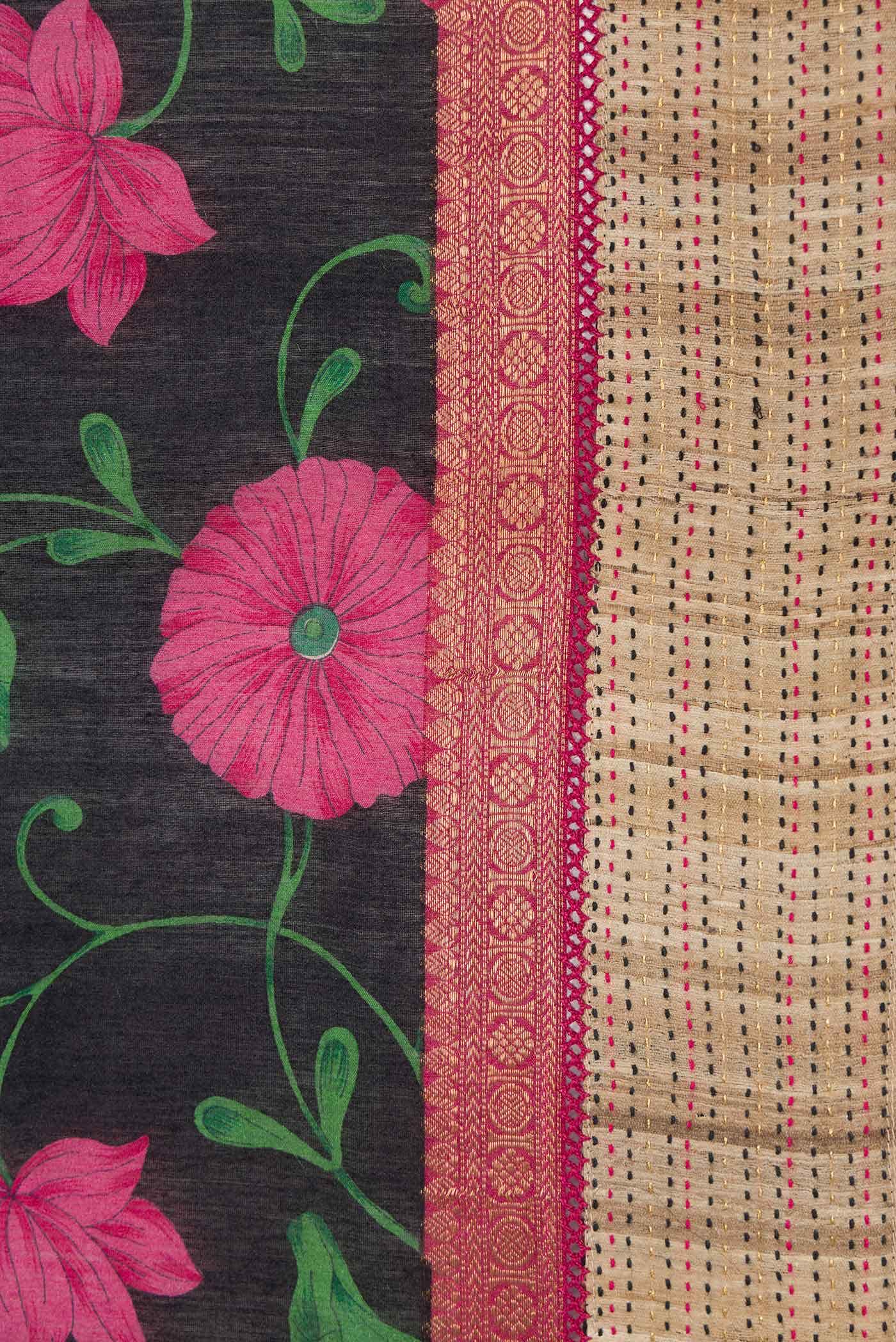 Black Tussar Silk Saree