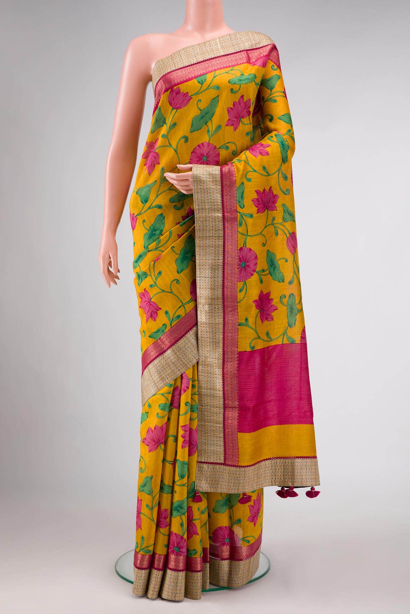 Mustard Tussar Silk Saree
