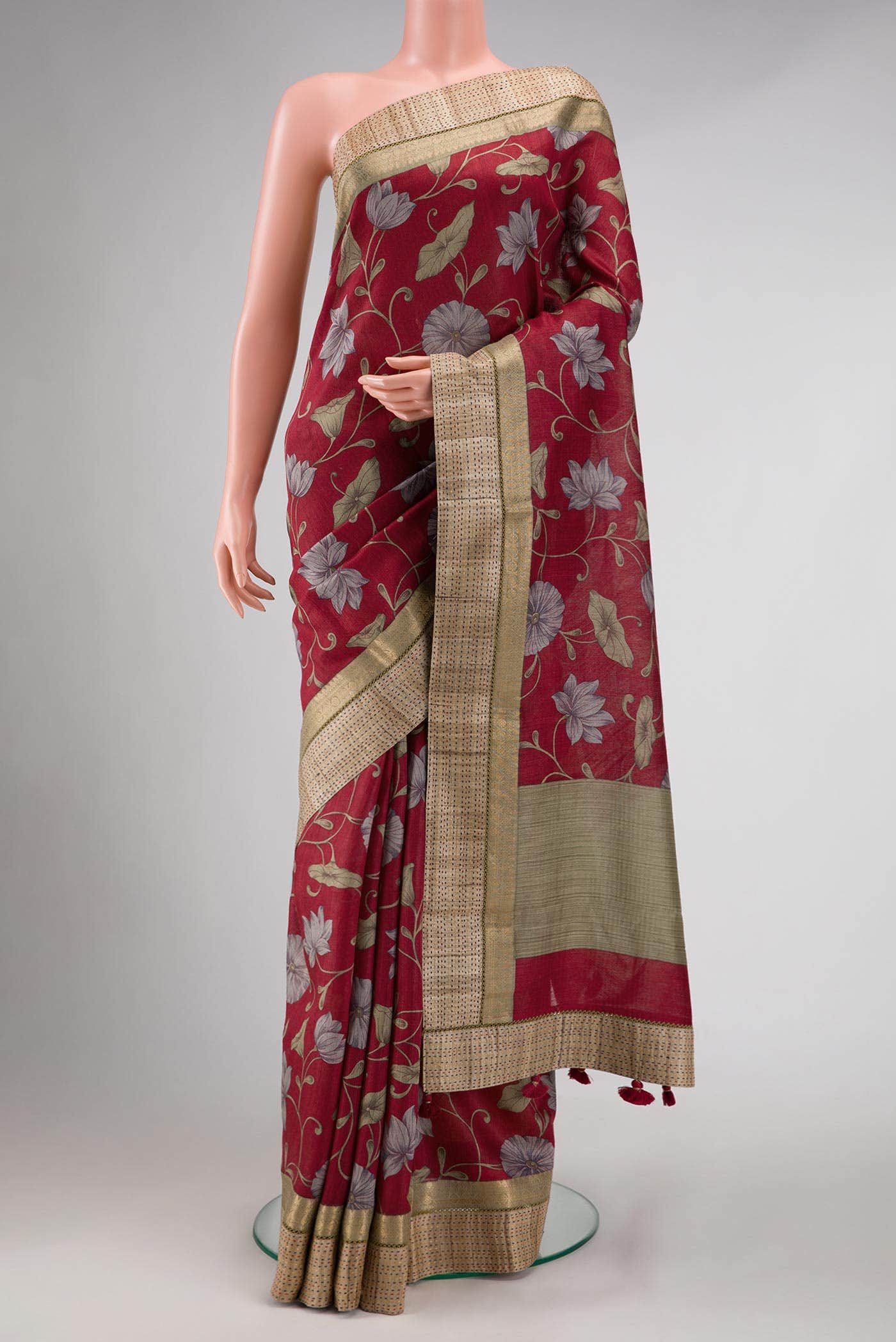 Maroon Tussar Silk Saree