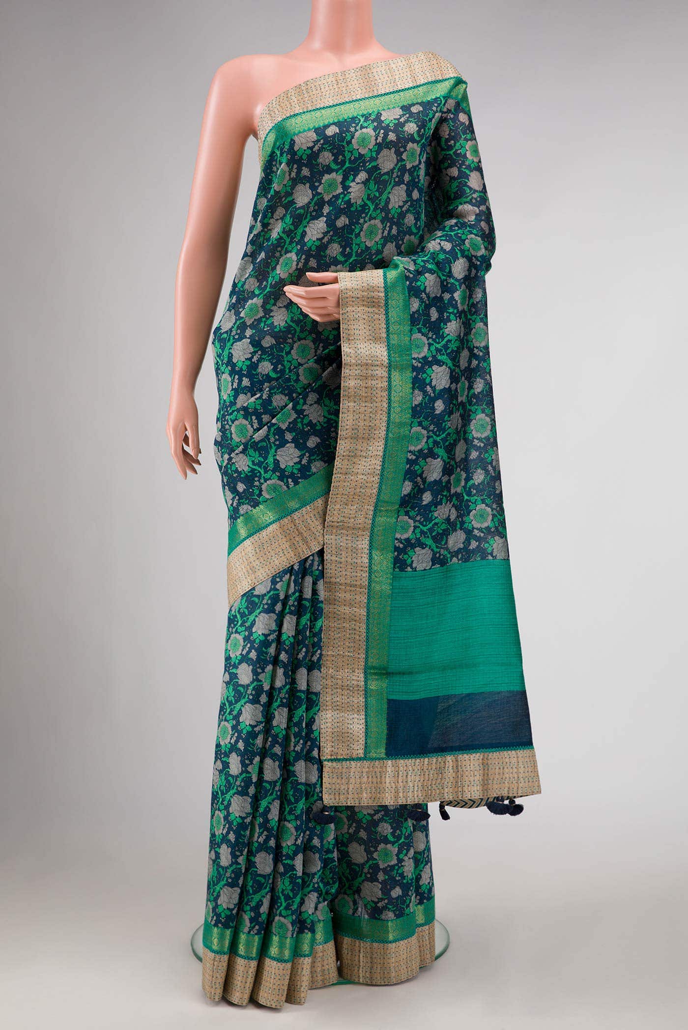 Blue Tussar Silk Saree