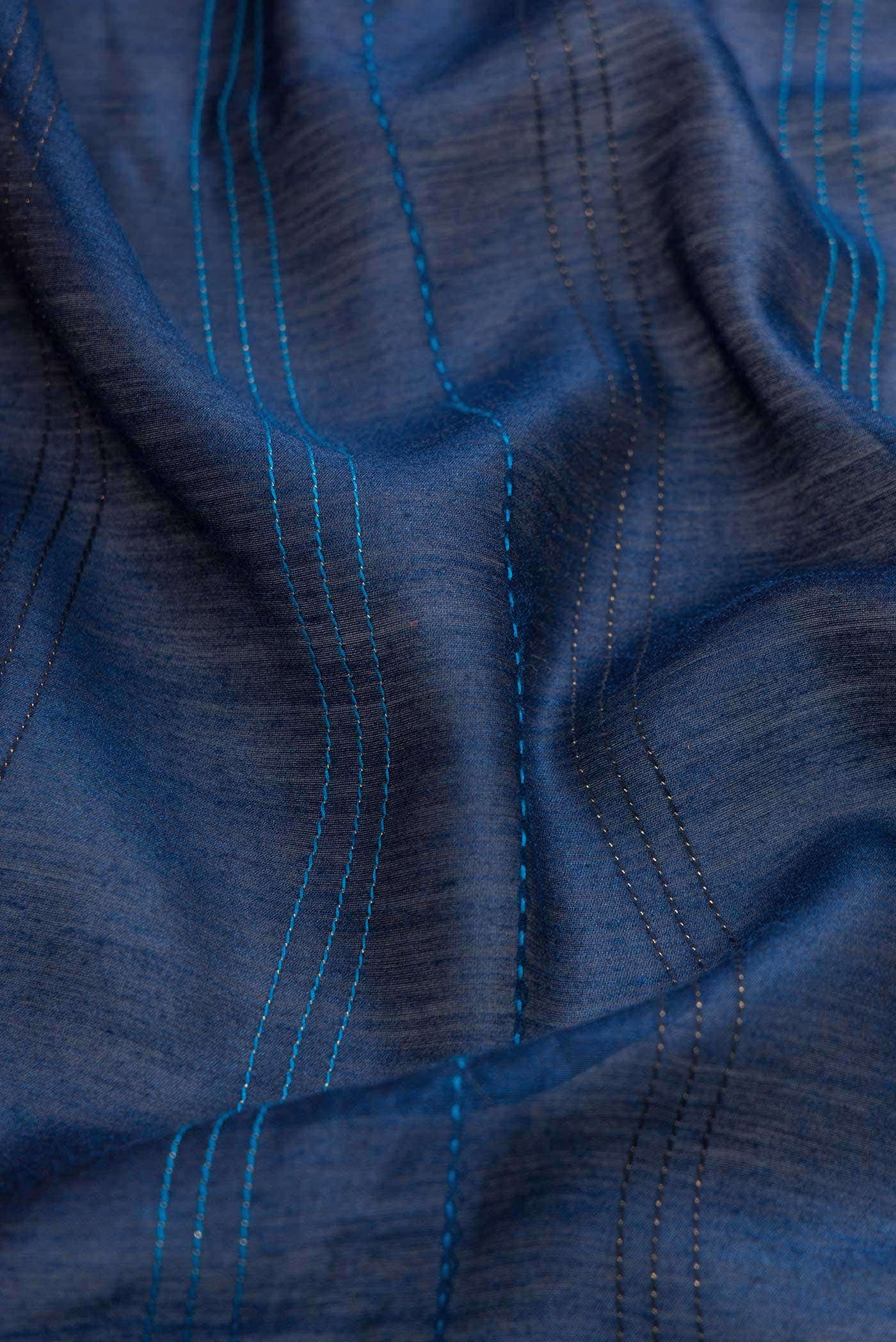 Navy Blue Dual Tone Tussar Silk Saree