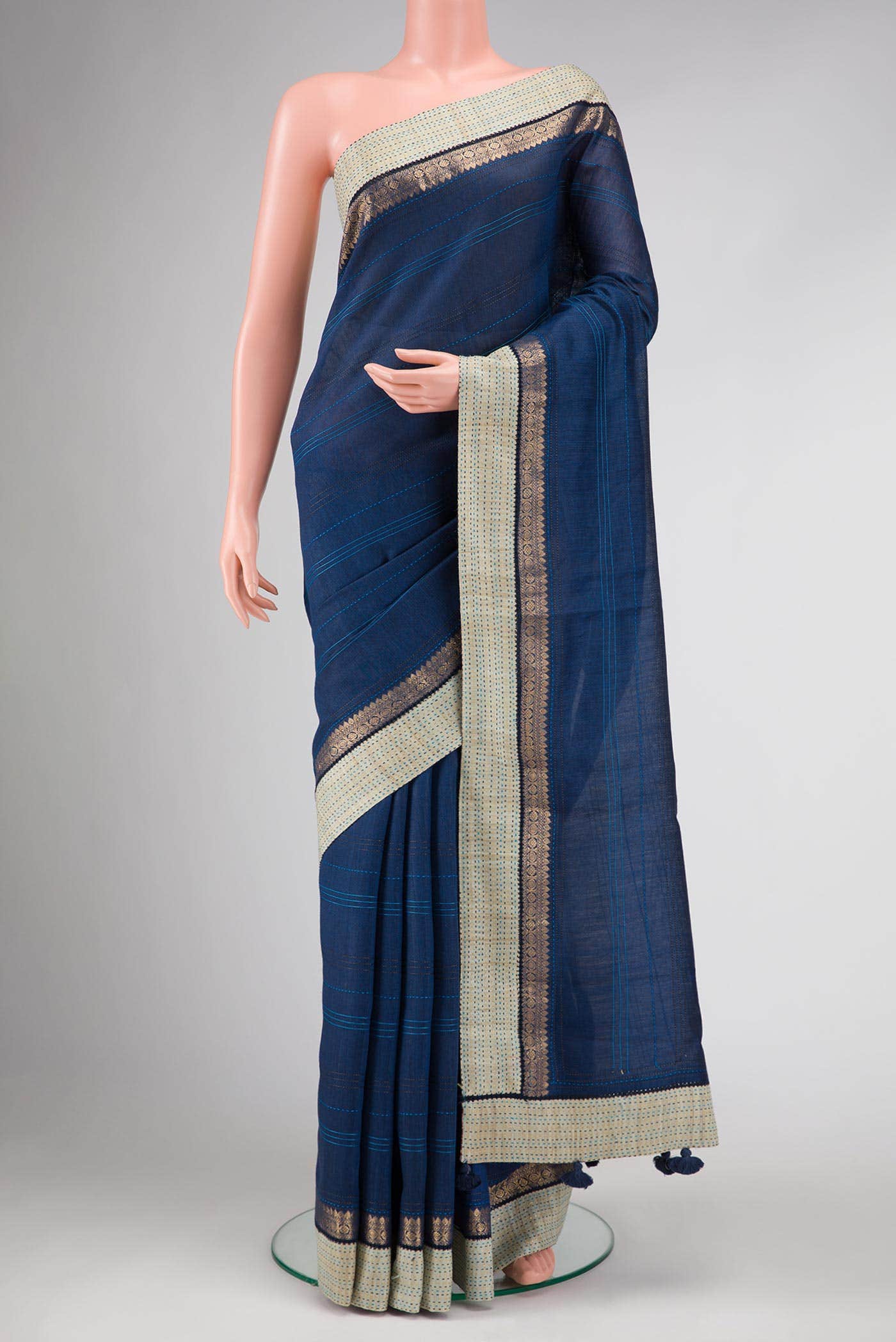 Navy Blue Dual Tone Tussar Silk Saree