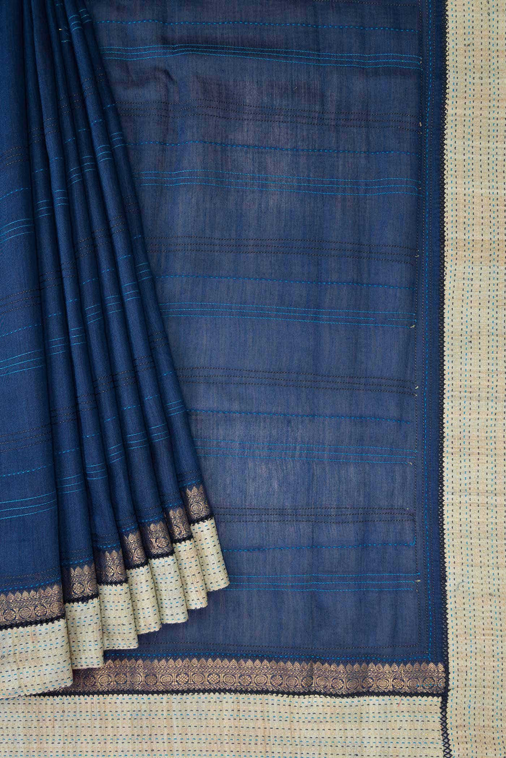 Navy Blue Dual Tone Tussar Silk Saree