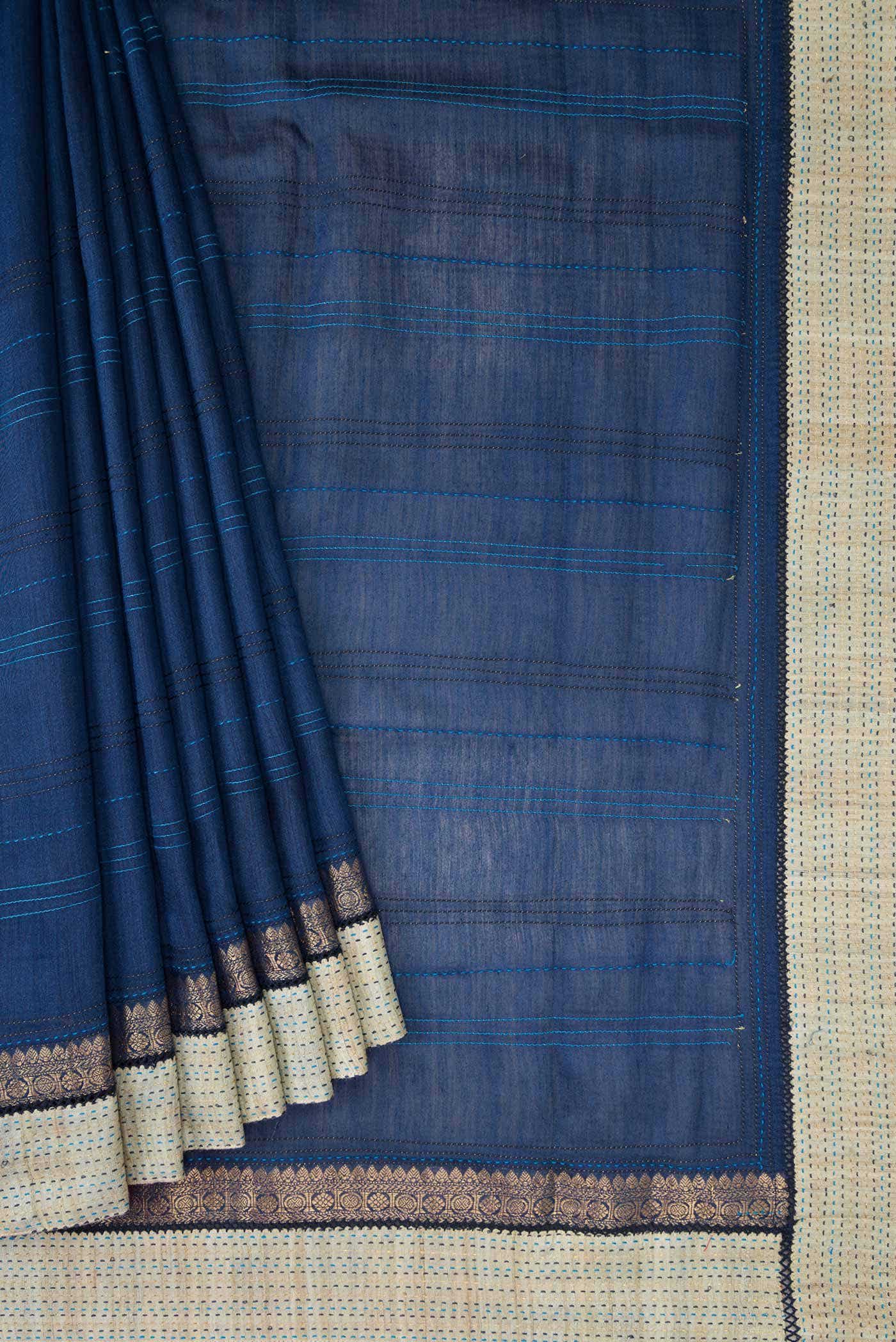 Navy Blue Dual Tone Tussar Silk Saree