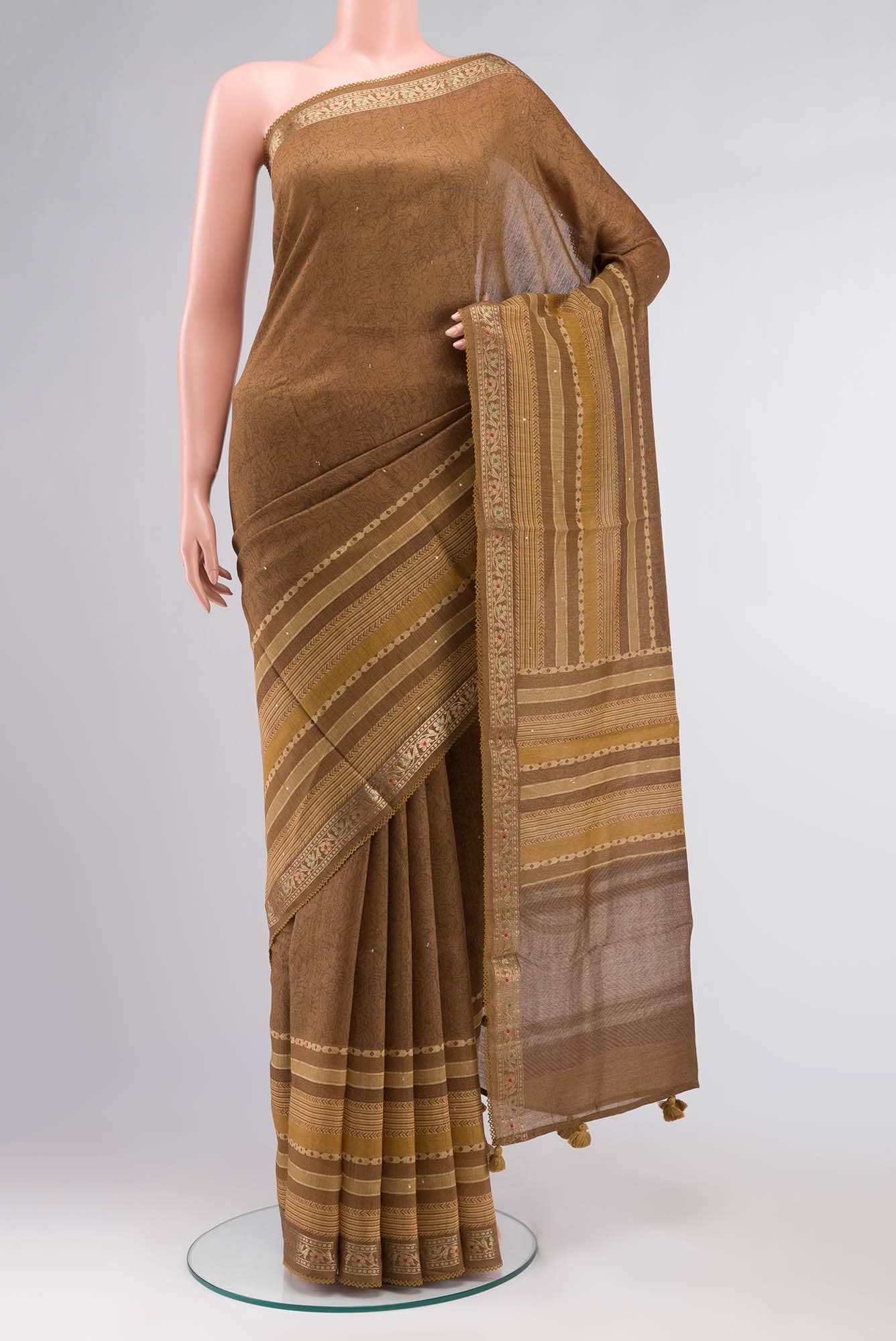 Brown Bhagalpuri Tussar Silk Saree