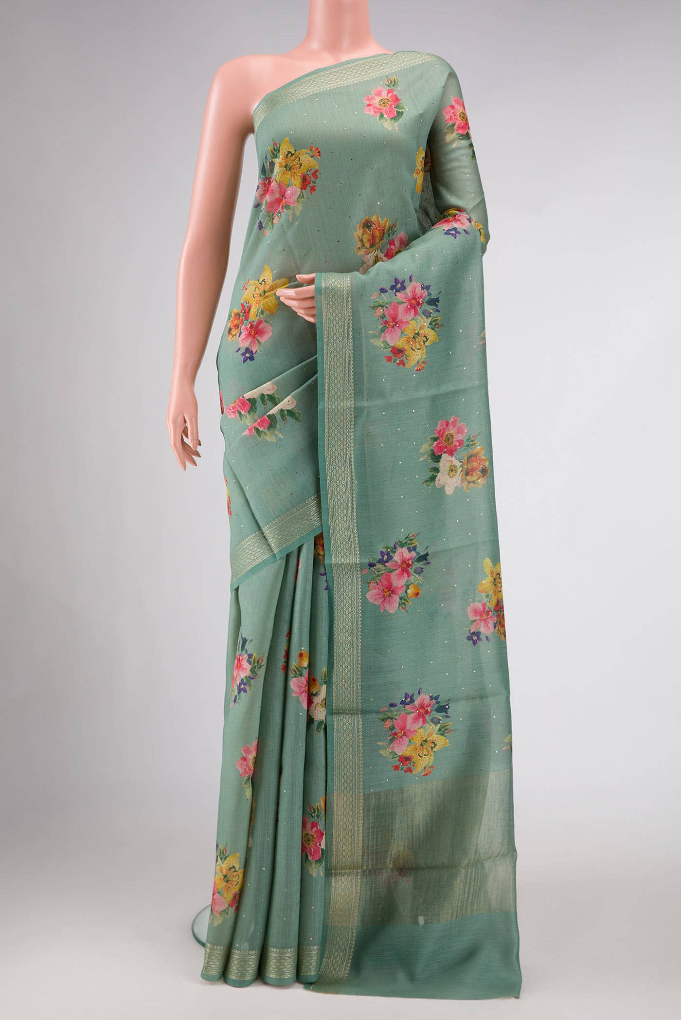 Pista Green Tussar Silk Saree