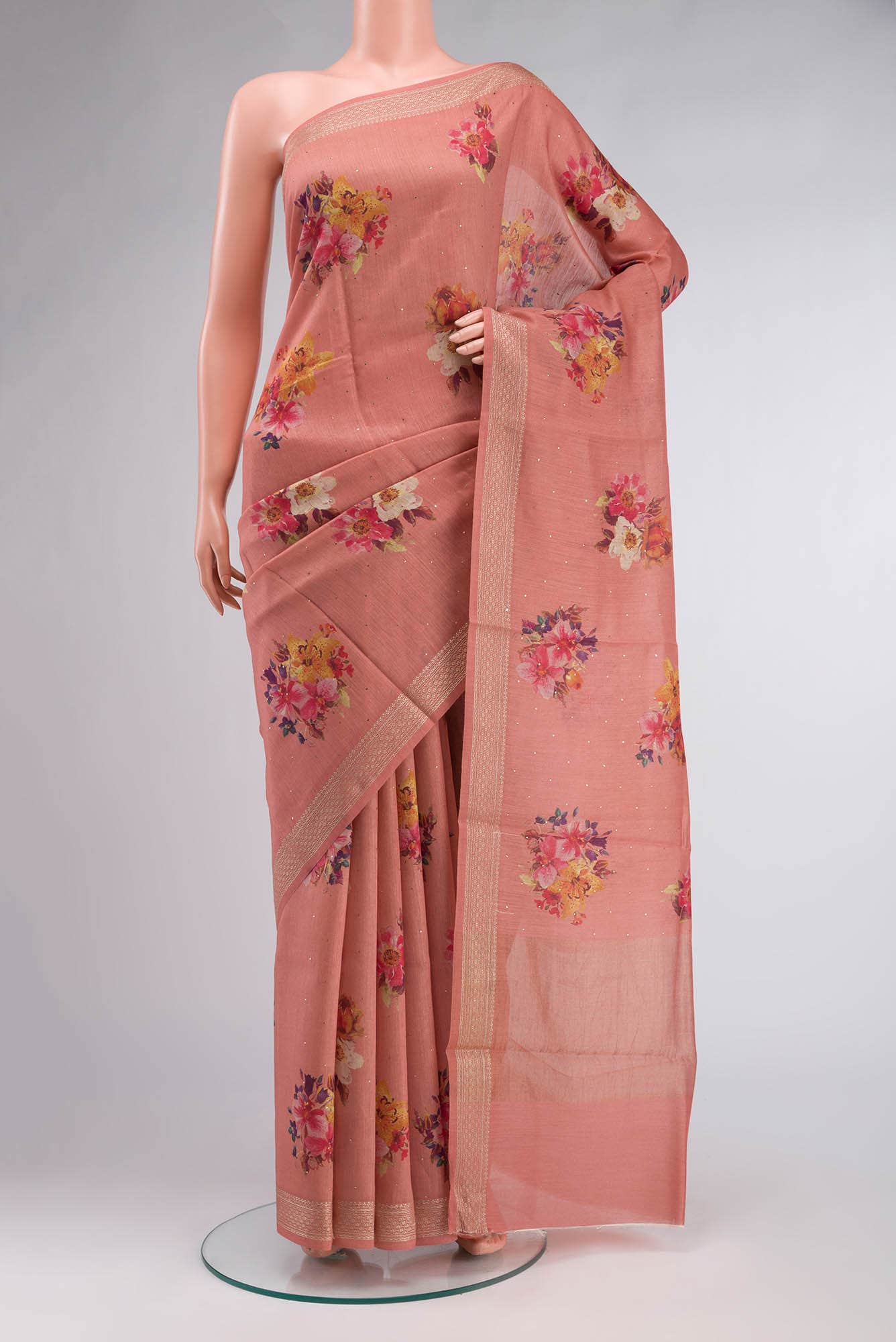Peach Bhagalpuri Tussar Silk Saree