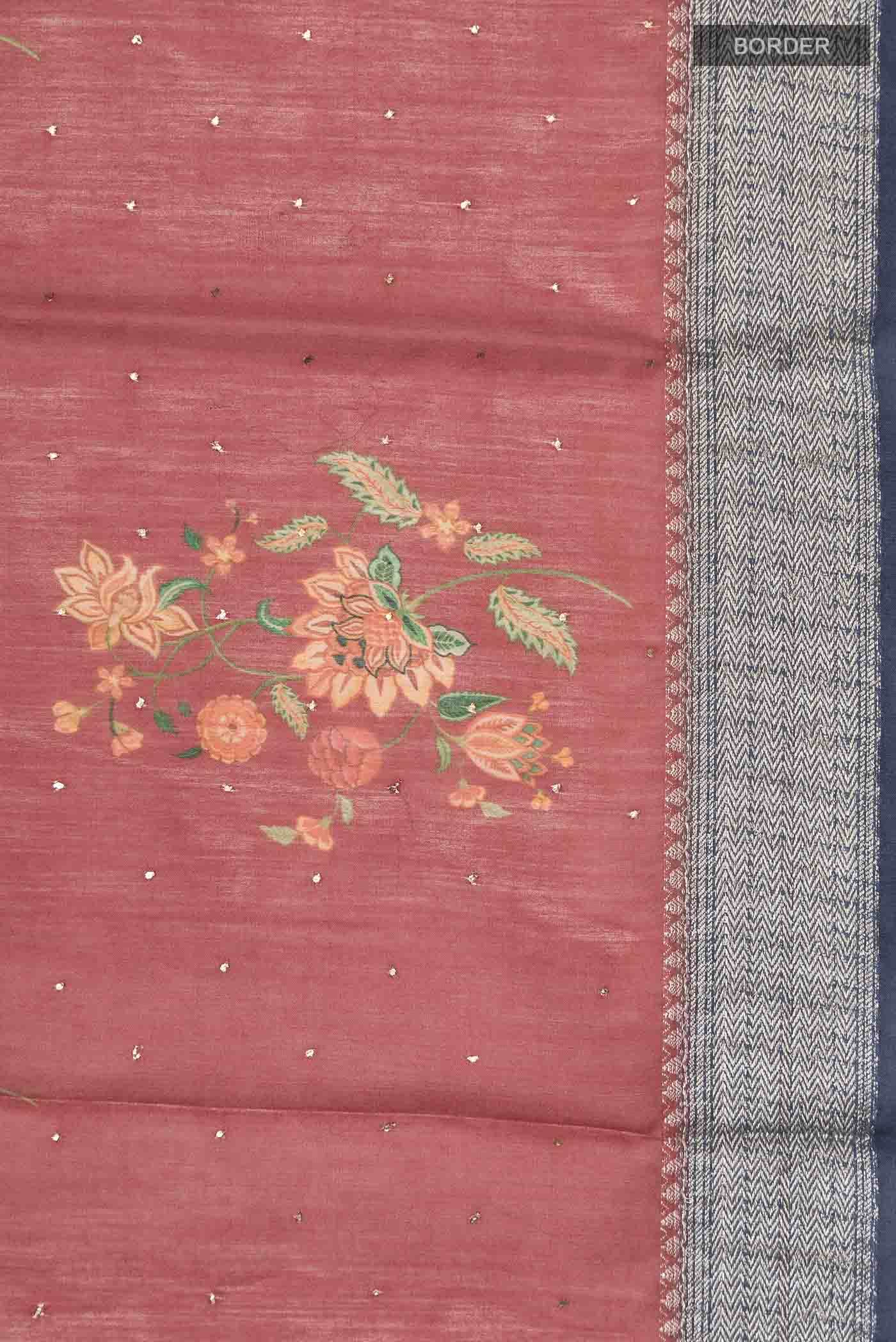 Rust Tussar Silk Saree