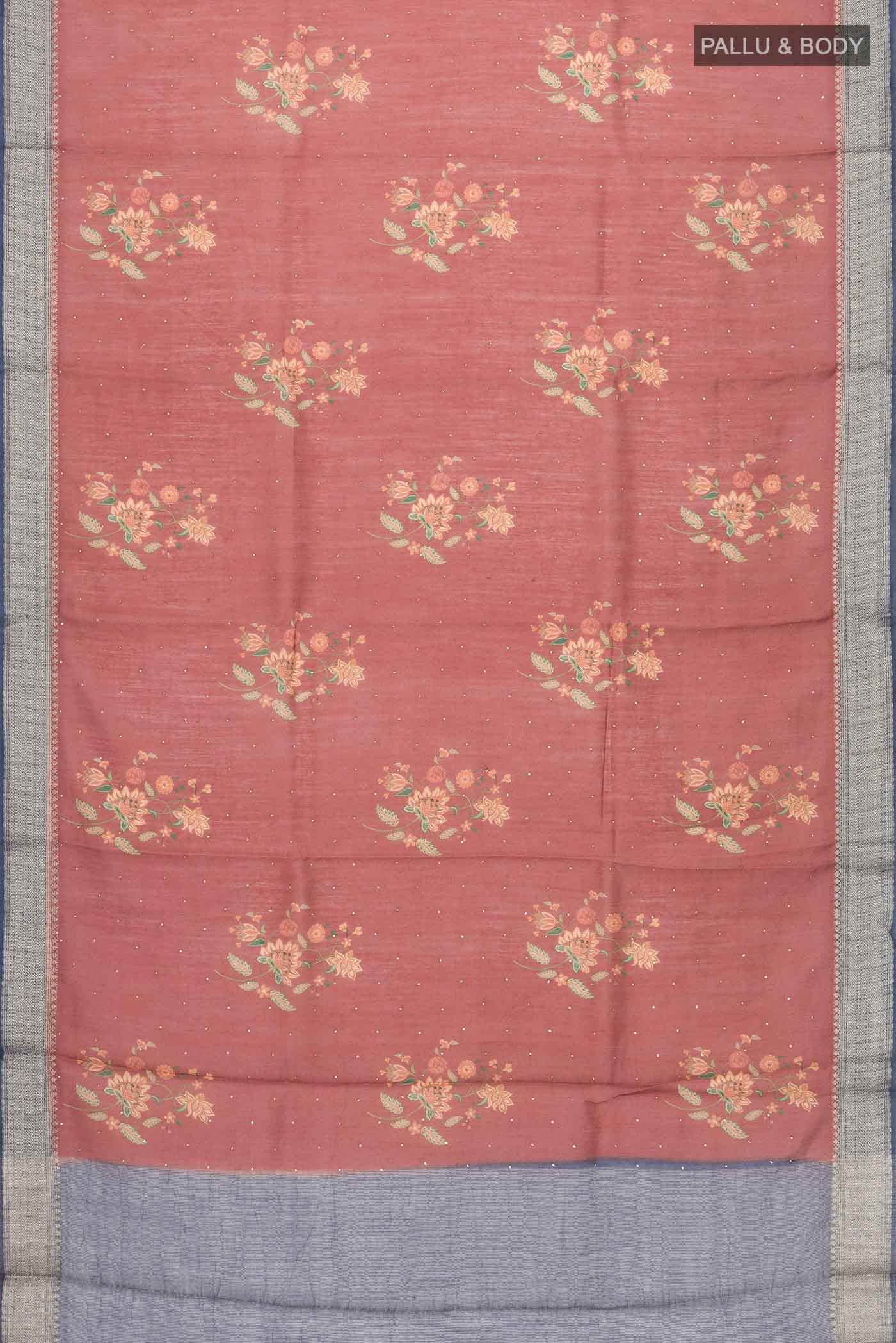 Rust Tussar Silk Saree