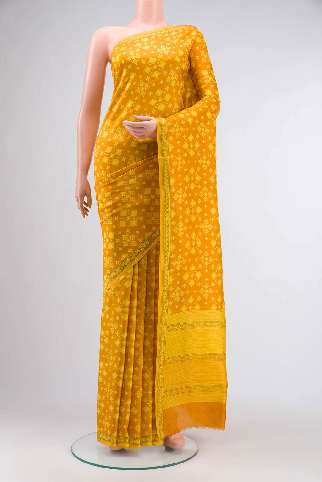 Mustard Printed Silk Saree
