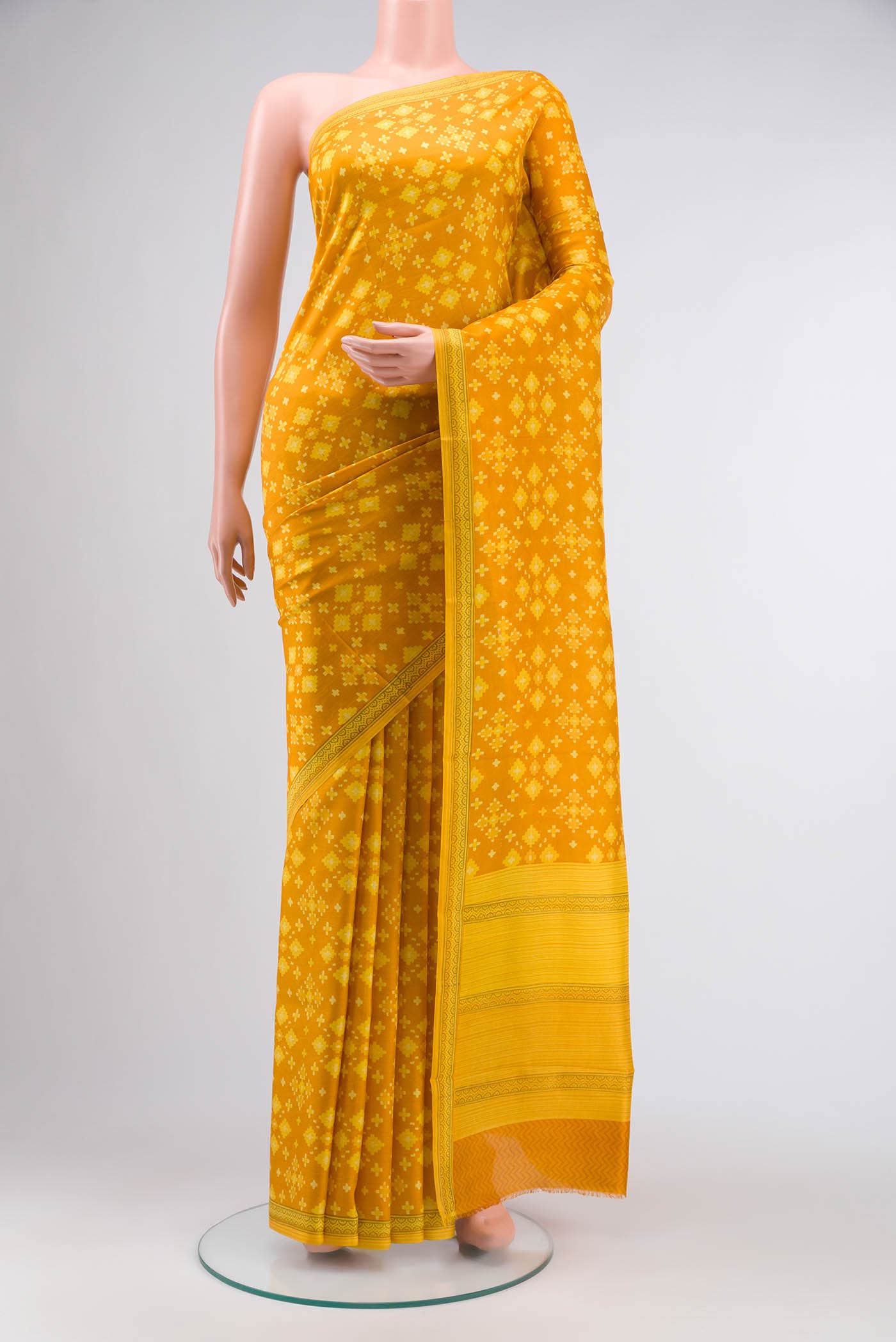 Mustard Printed Silk Saree