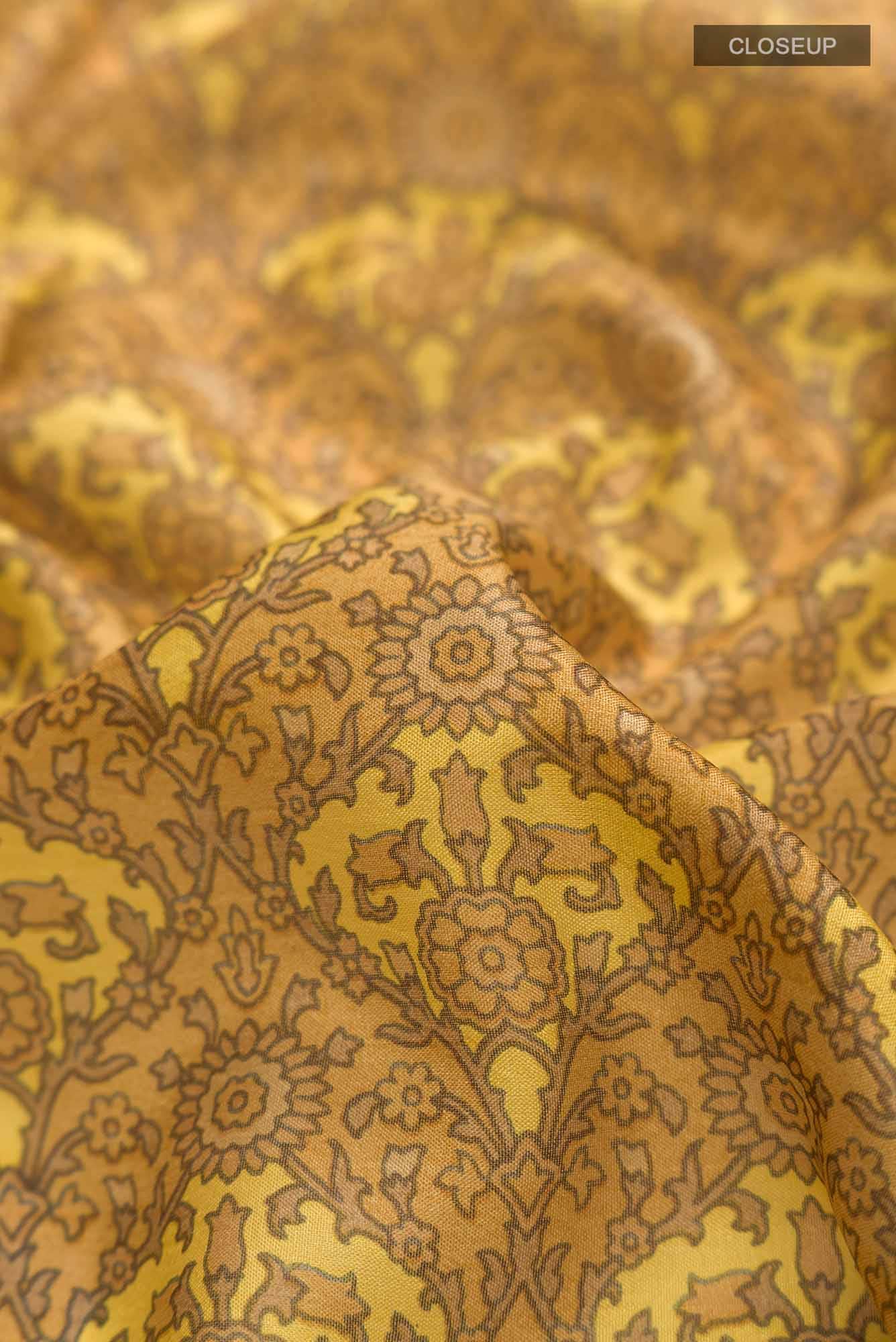 Yellow Printed Silk Saree