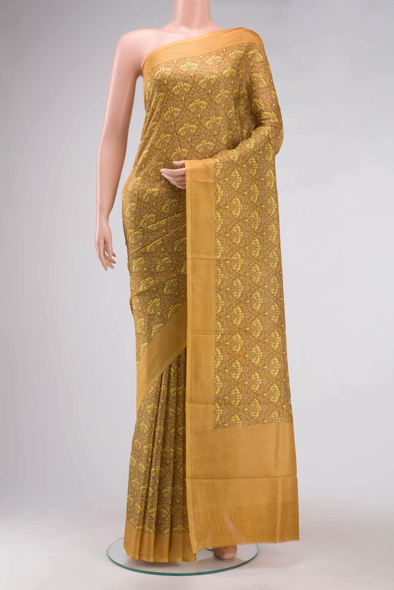 Yellow Printed Silk Saree