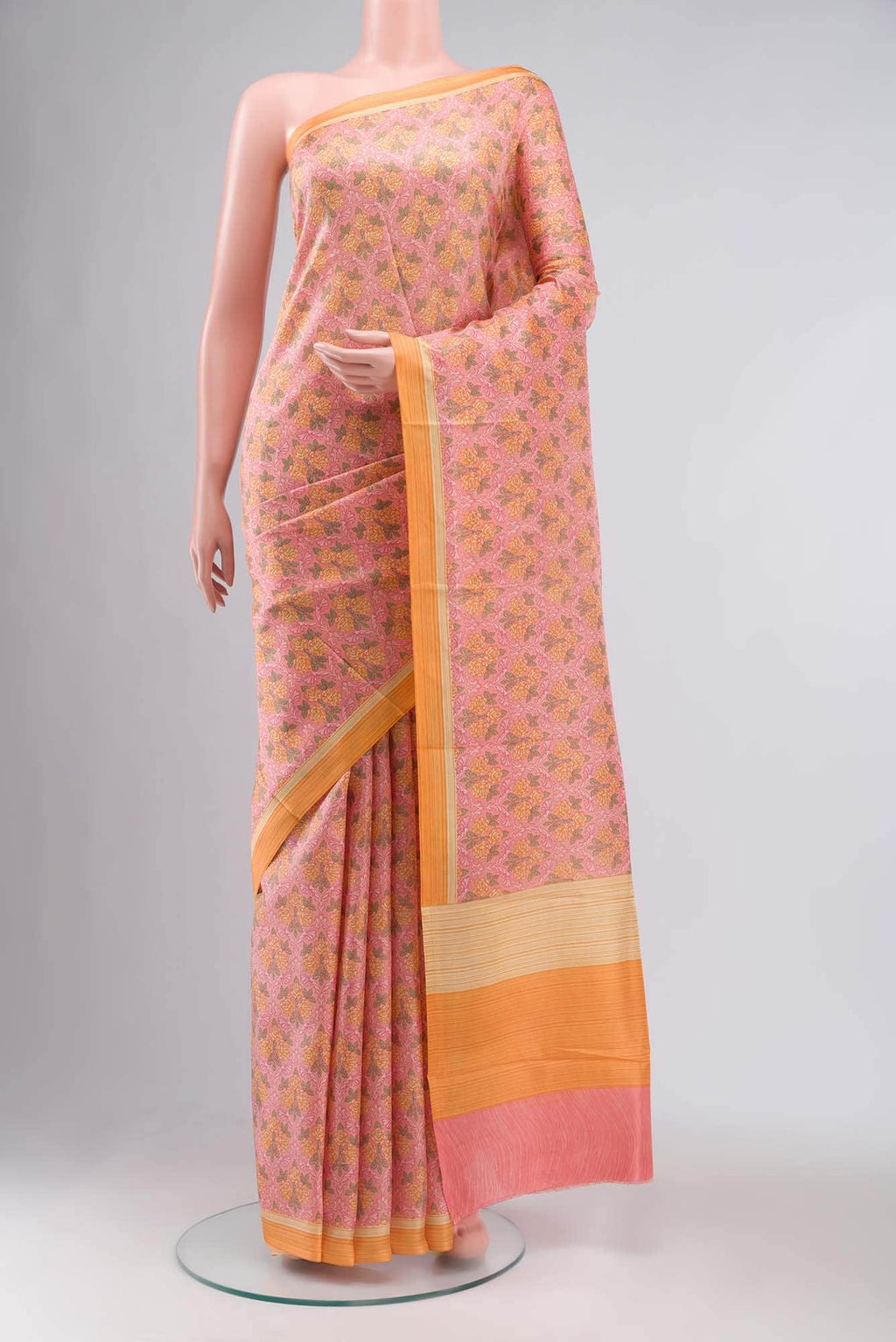 Peach Printed Silk Saree