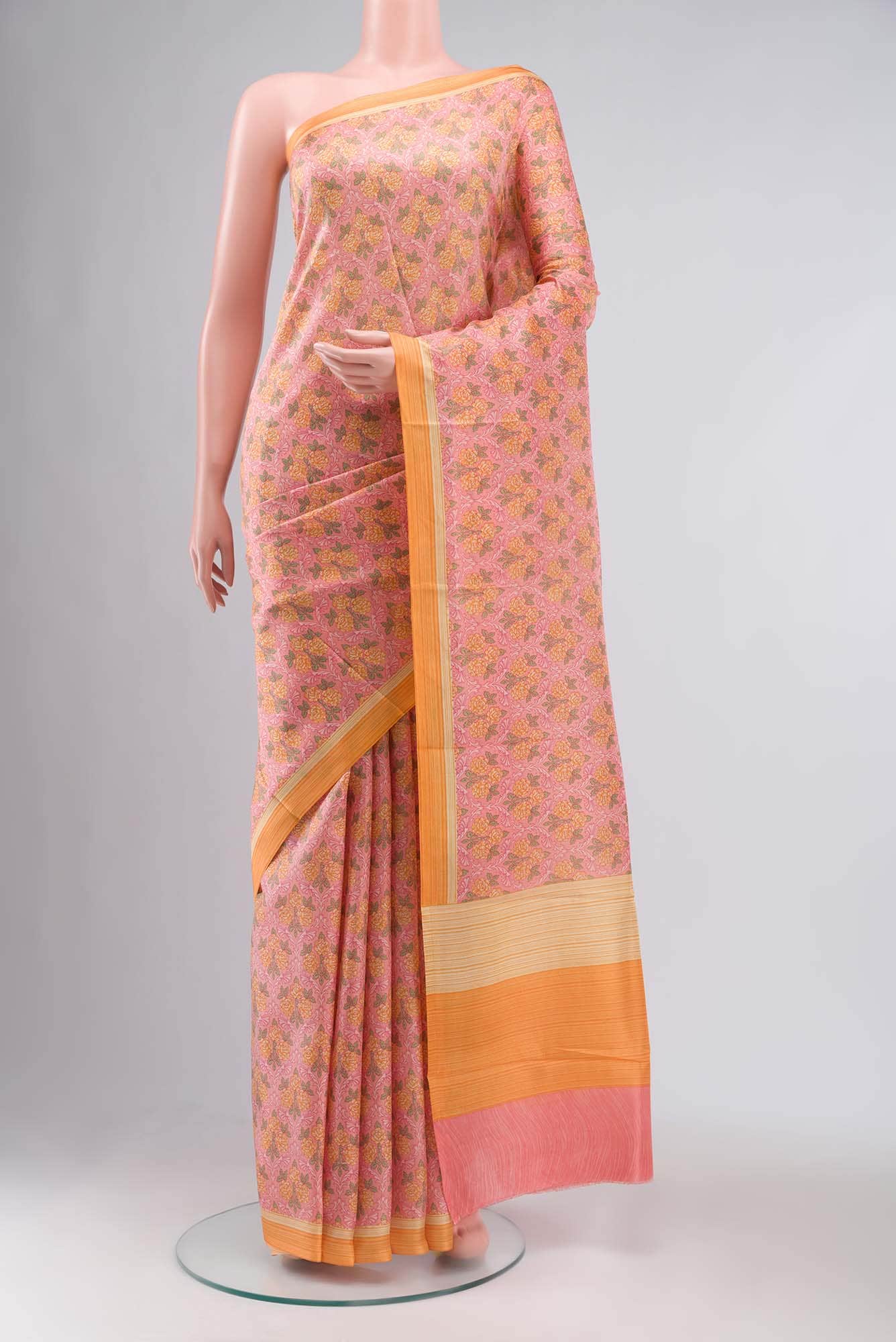 Peach Printed Silk Saree