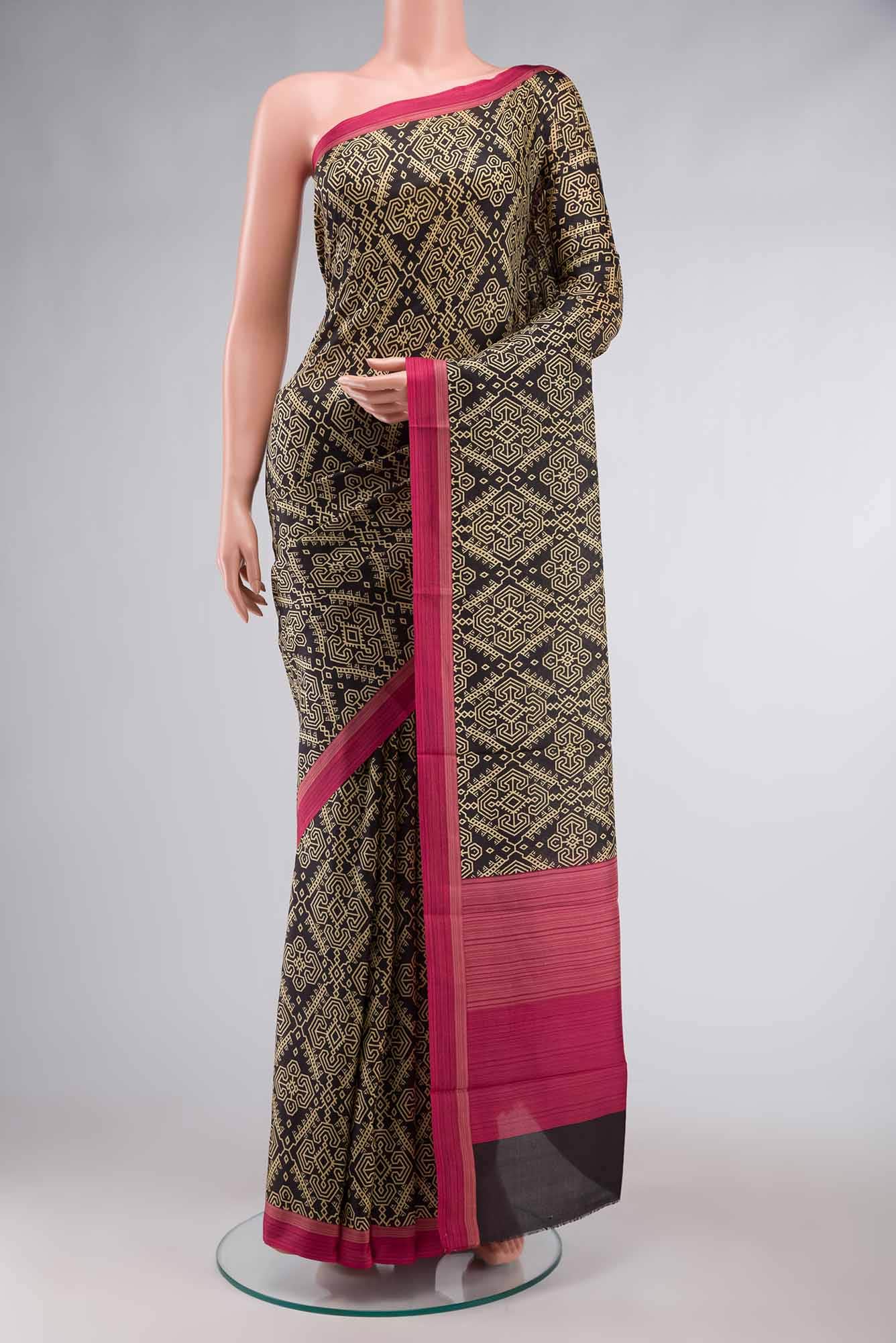 Black Printed Silk Saree
