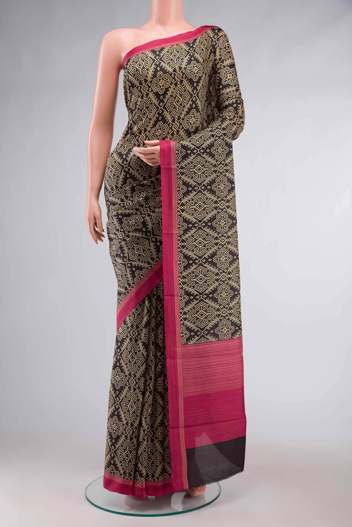 Black Printed Silk Saree