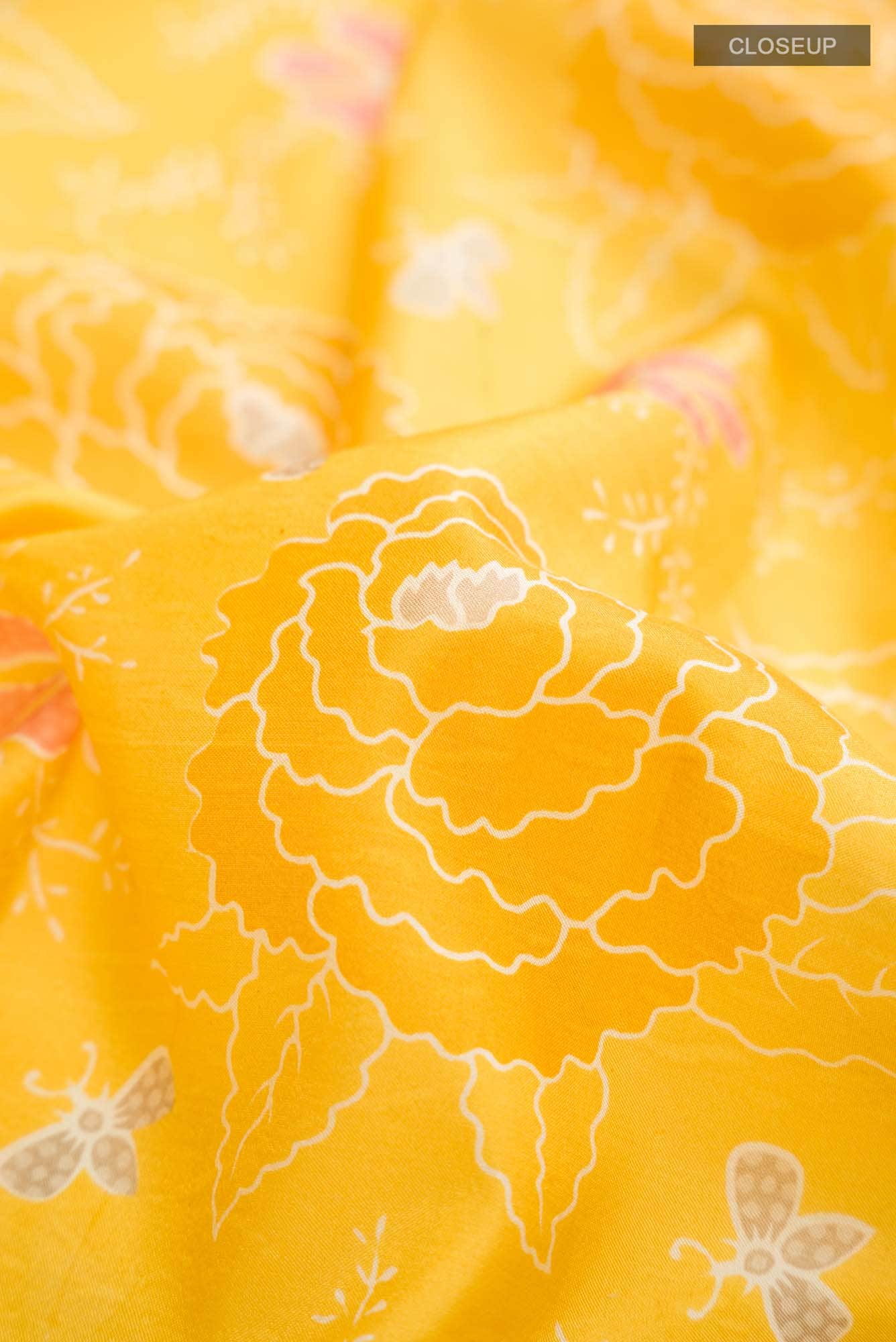 Yellow Printed Silk Saree