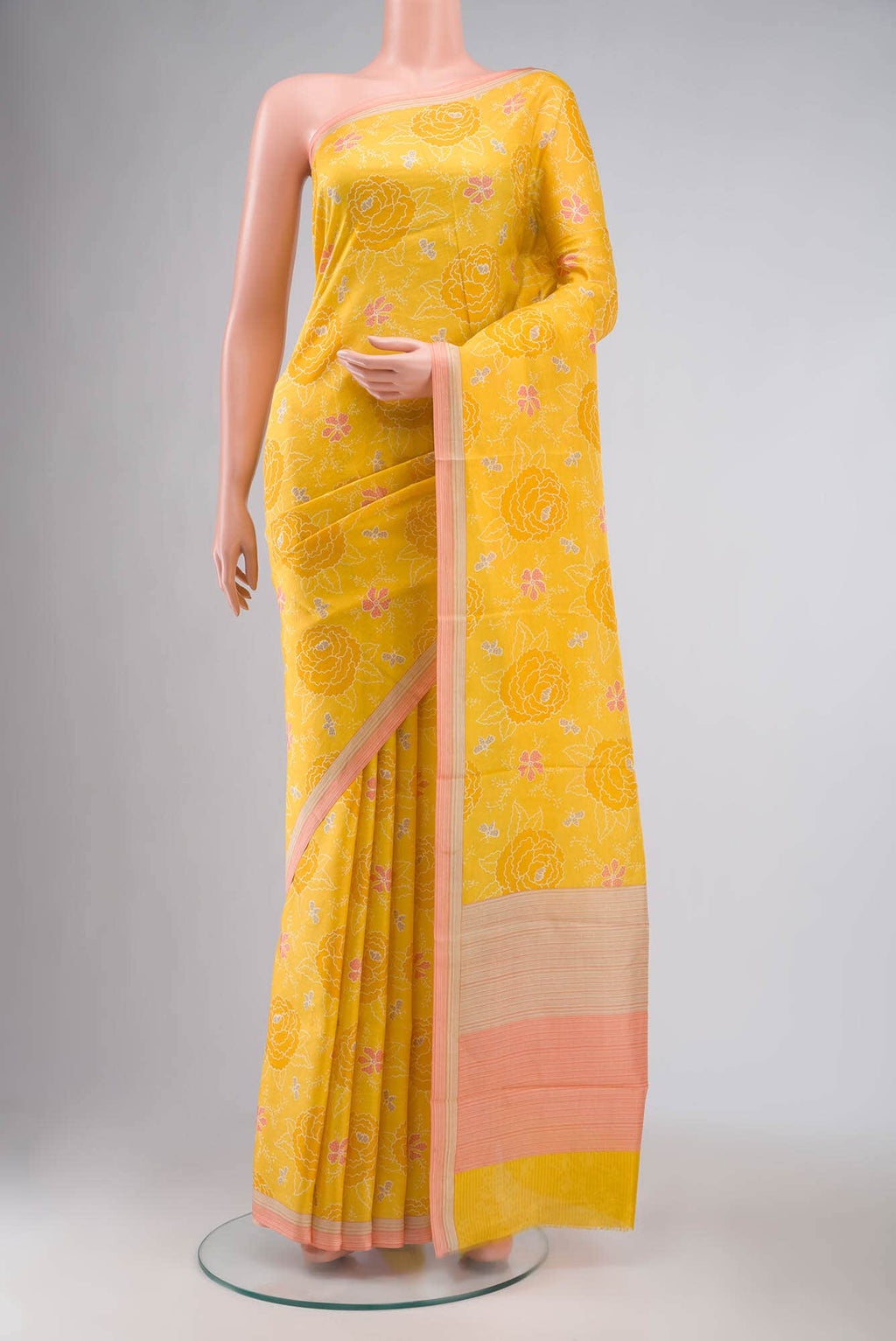 Yellow Printed Silk Saree