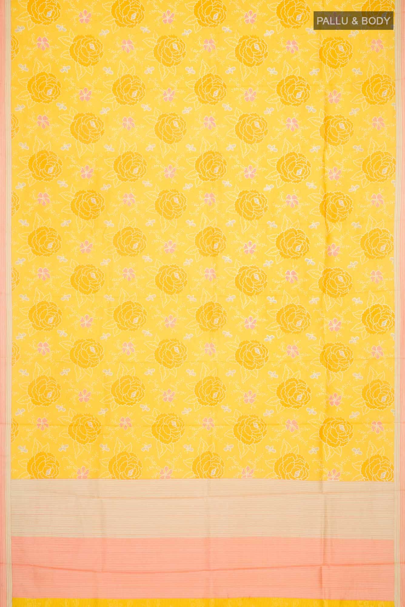 Yellow Printed Silk Saree