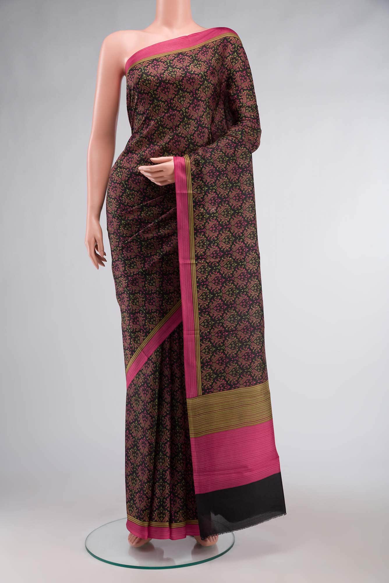 Black Printed Silk Saree
