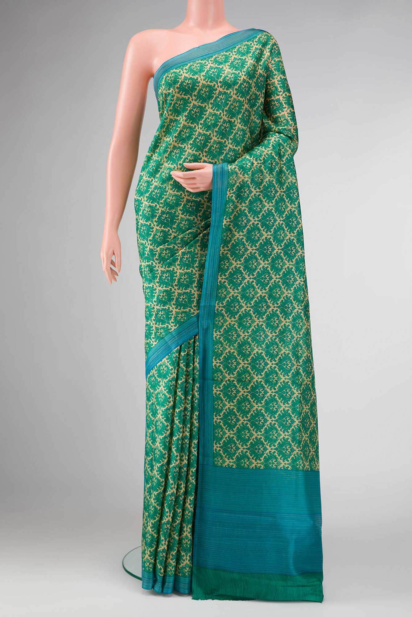 Green Dual Tone Printed Silk Saree