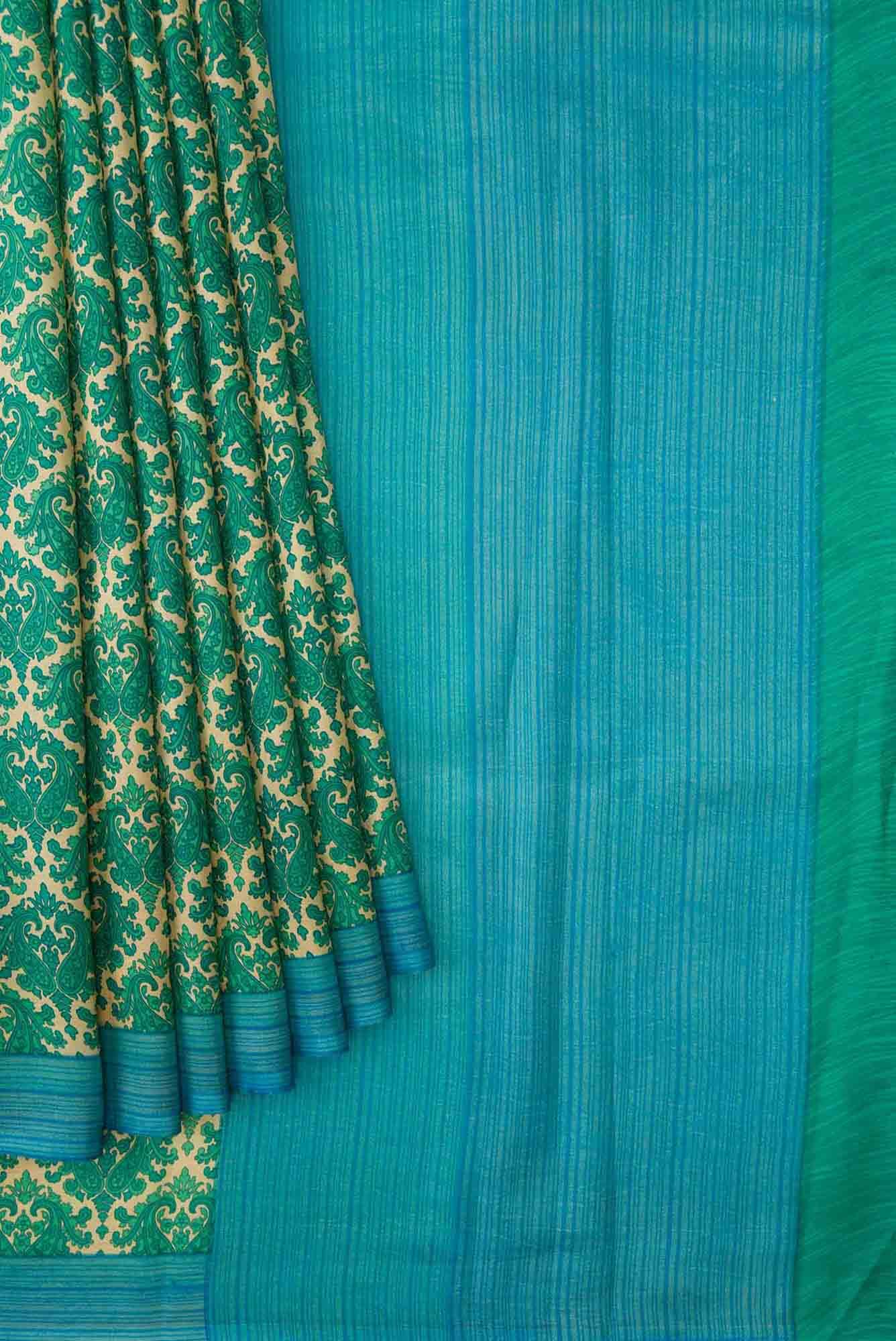 Green Dual Tone Printed Silk Saree