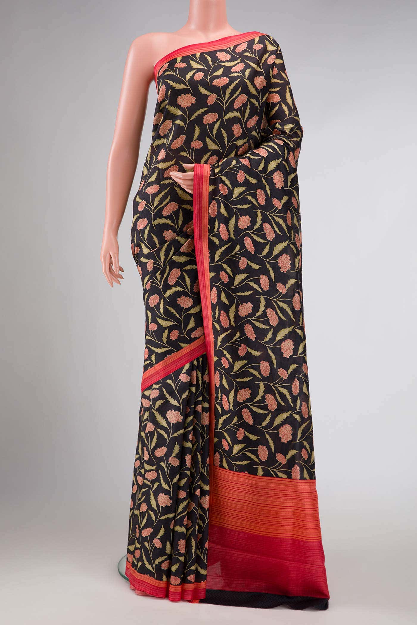 Black Printed Silk Saree