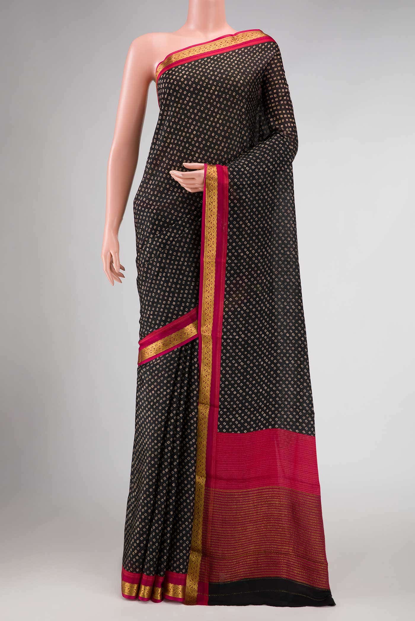 Black Mysore Crepe Saree