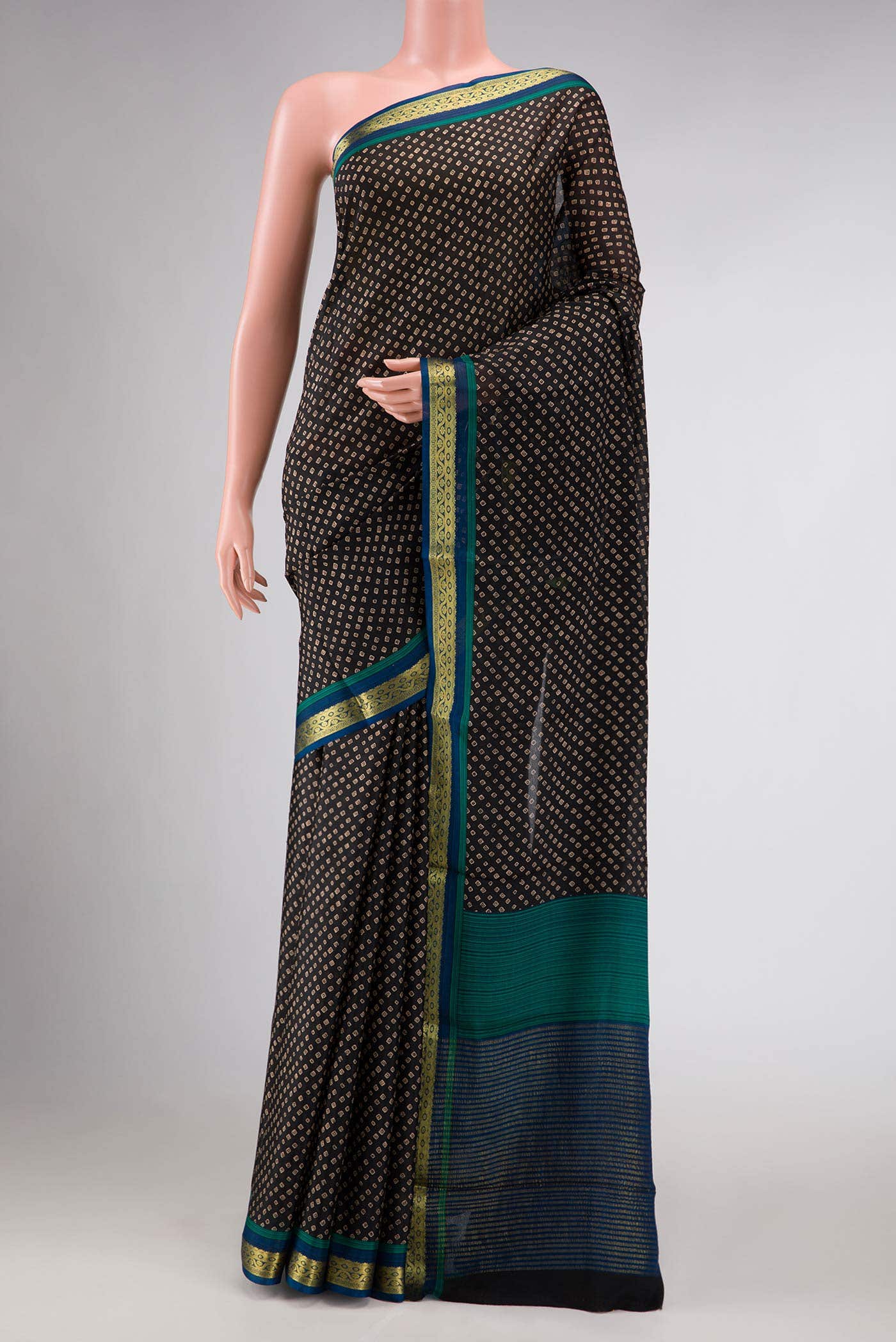 Black Mysore Crepe Saree