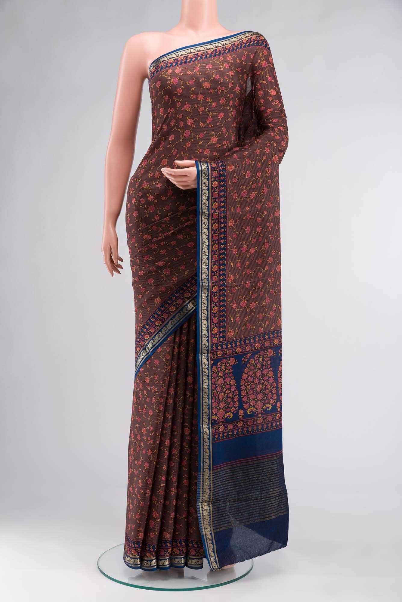 Brown Crepe Saree