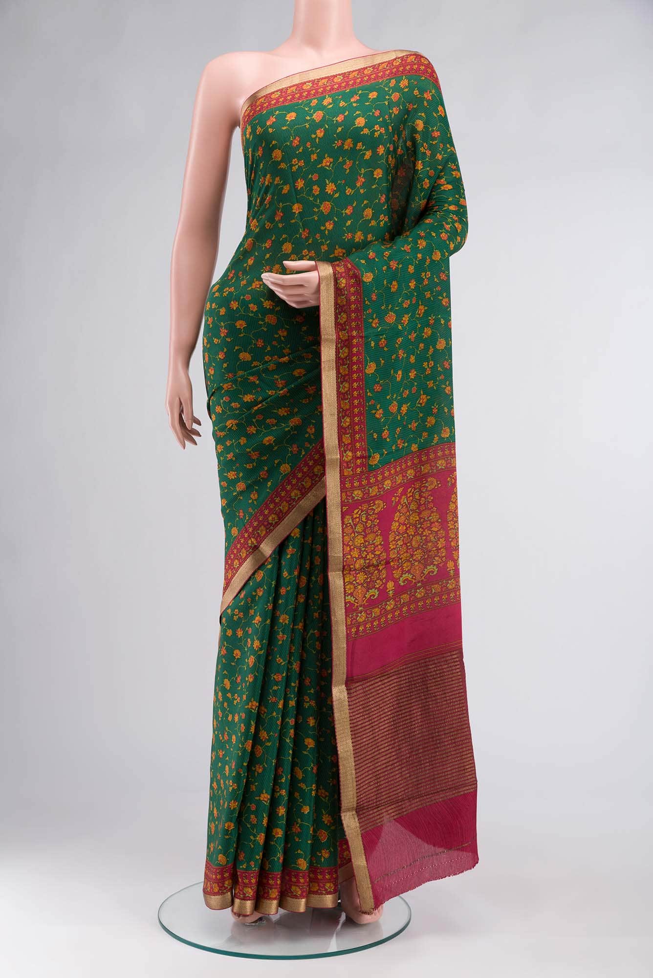 Green Crepe Saree