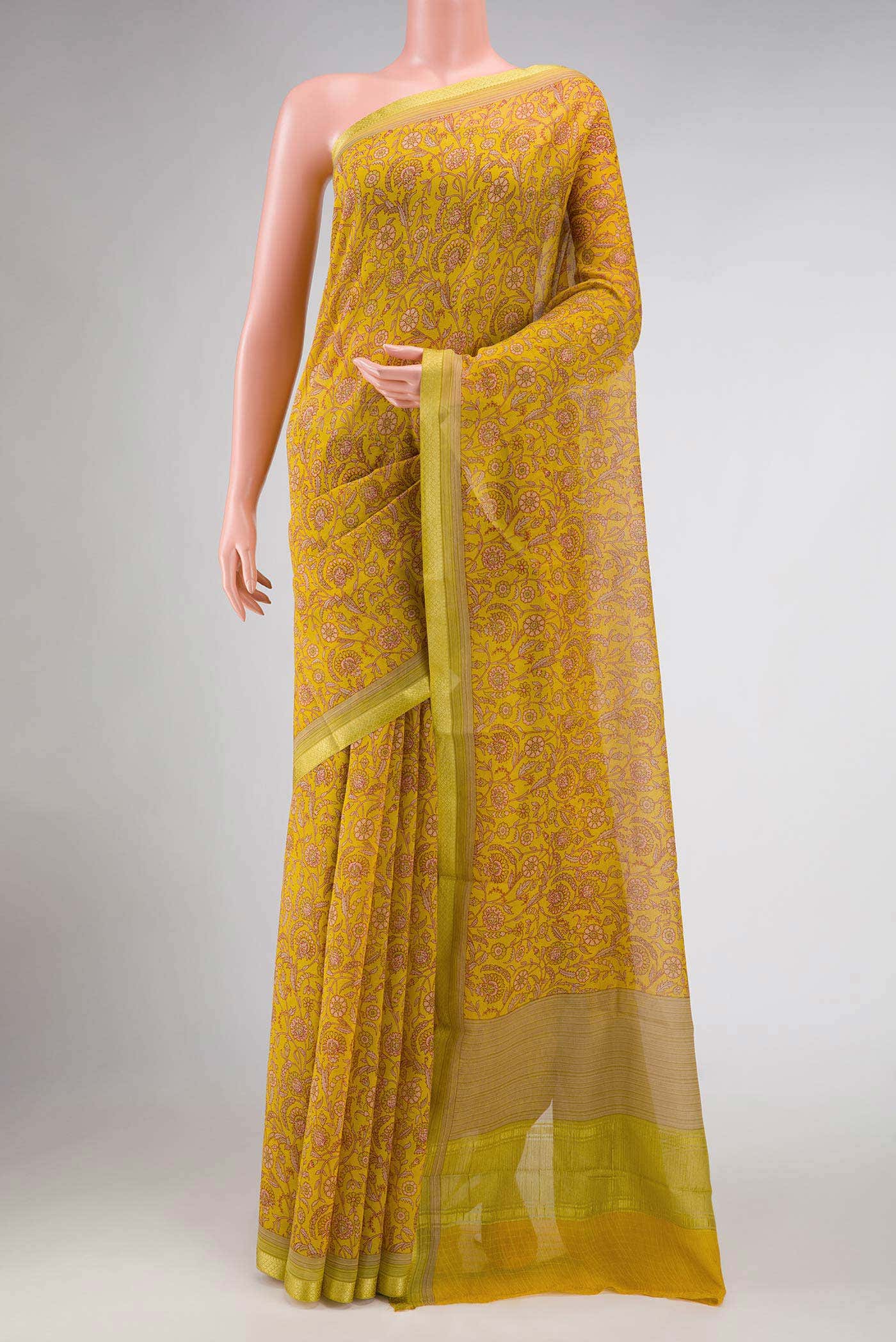 Yellow Dual Tone Mysore Chiffon Saree