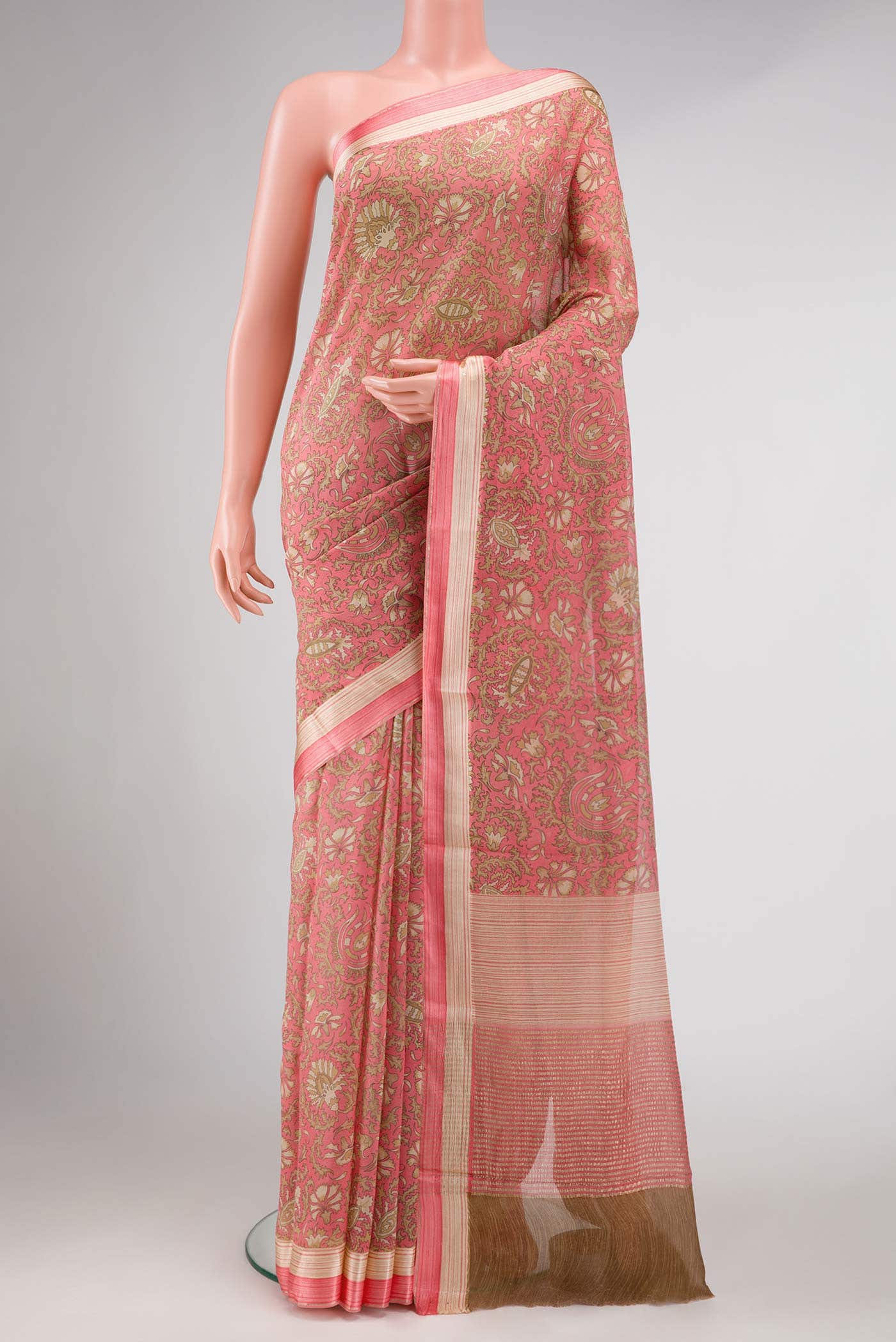 Pink Mysore Chiffon Saree