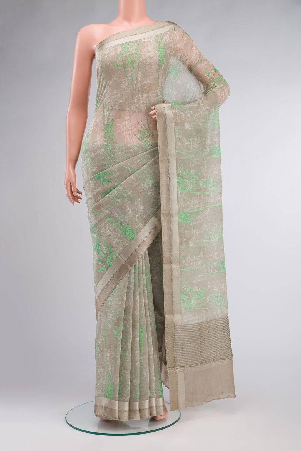 Beige Mysore Chiffon Saree