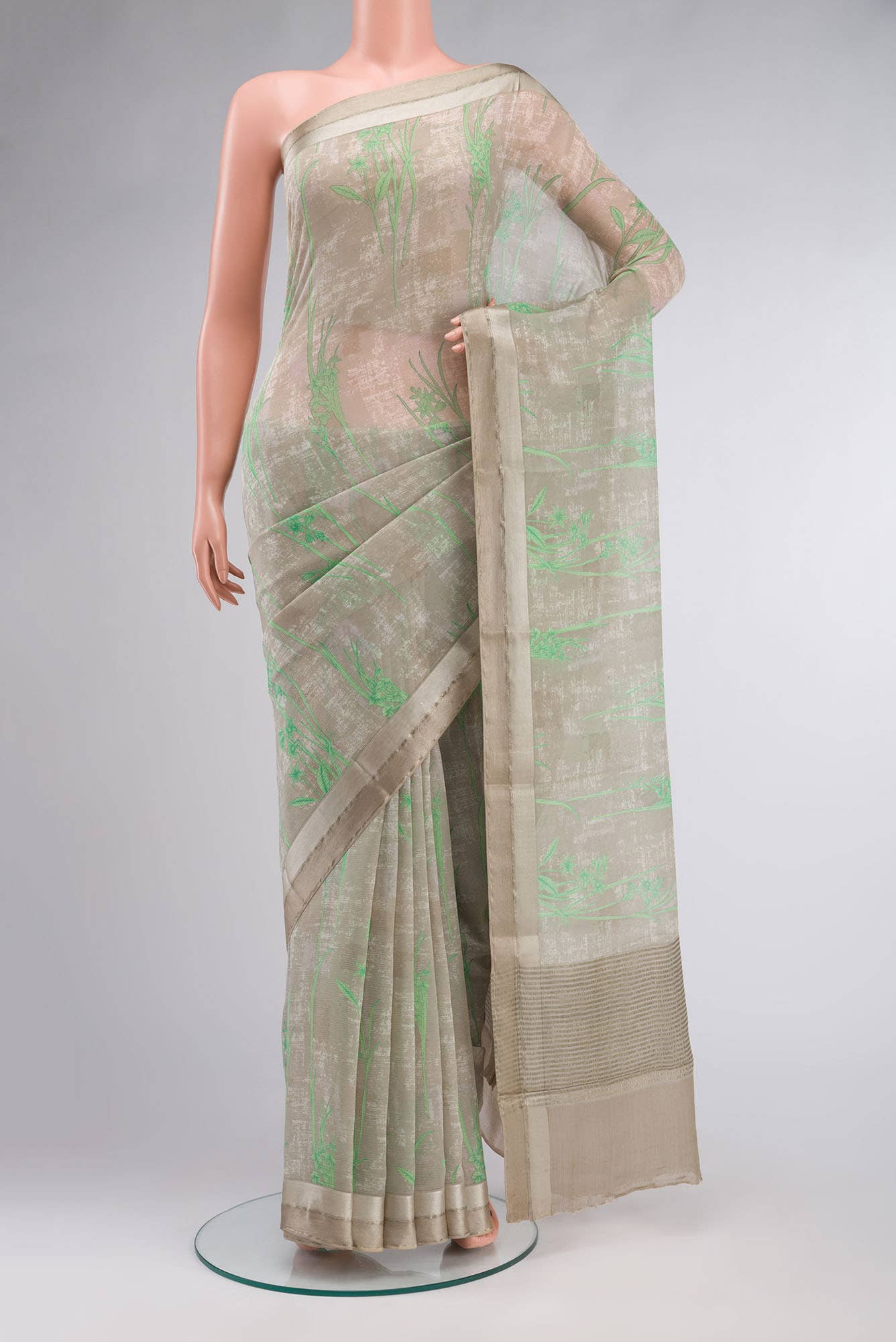 Beige Mysore Chiffon Saree