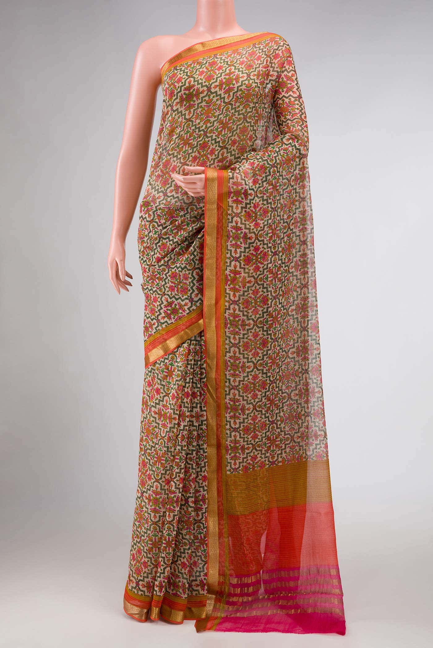 Beige Dual Tone Mysore Chiffon Saree