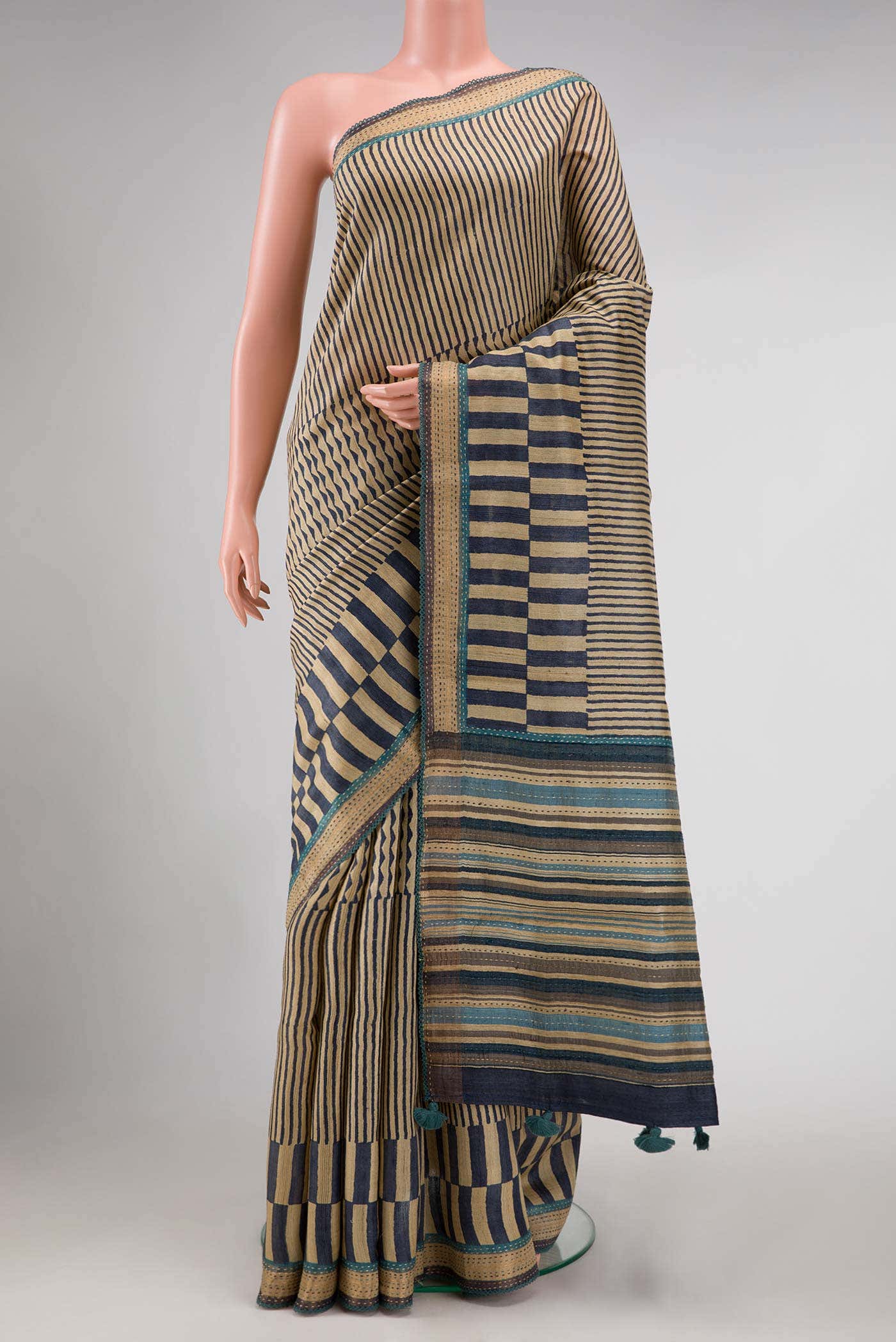 Blue Tussar Silk Saree