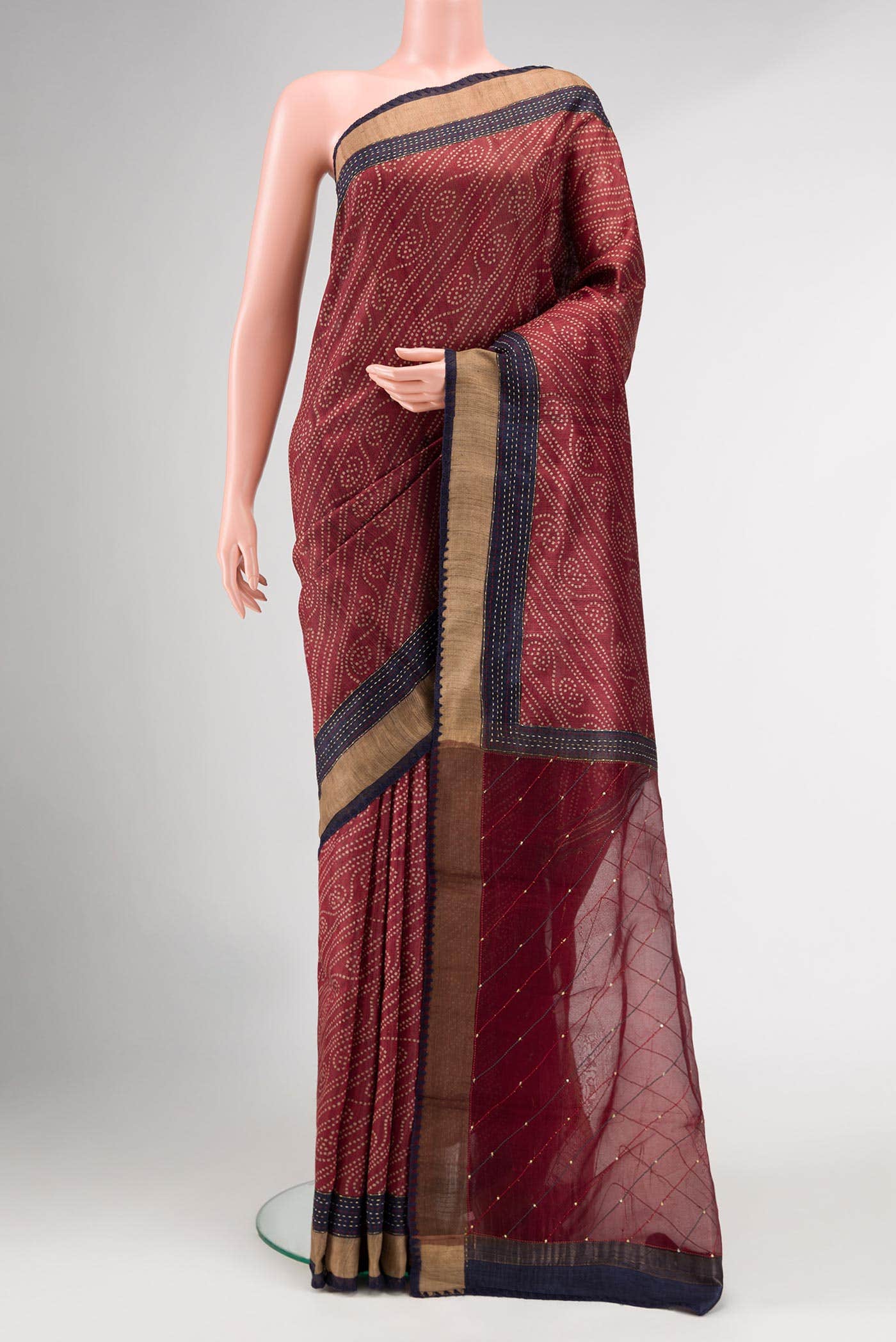 Maroon Tussar Silk Saree