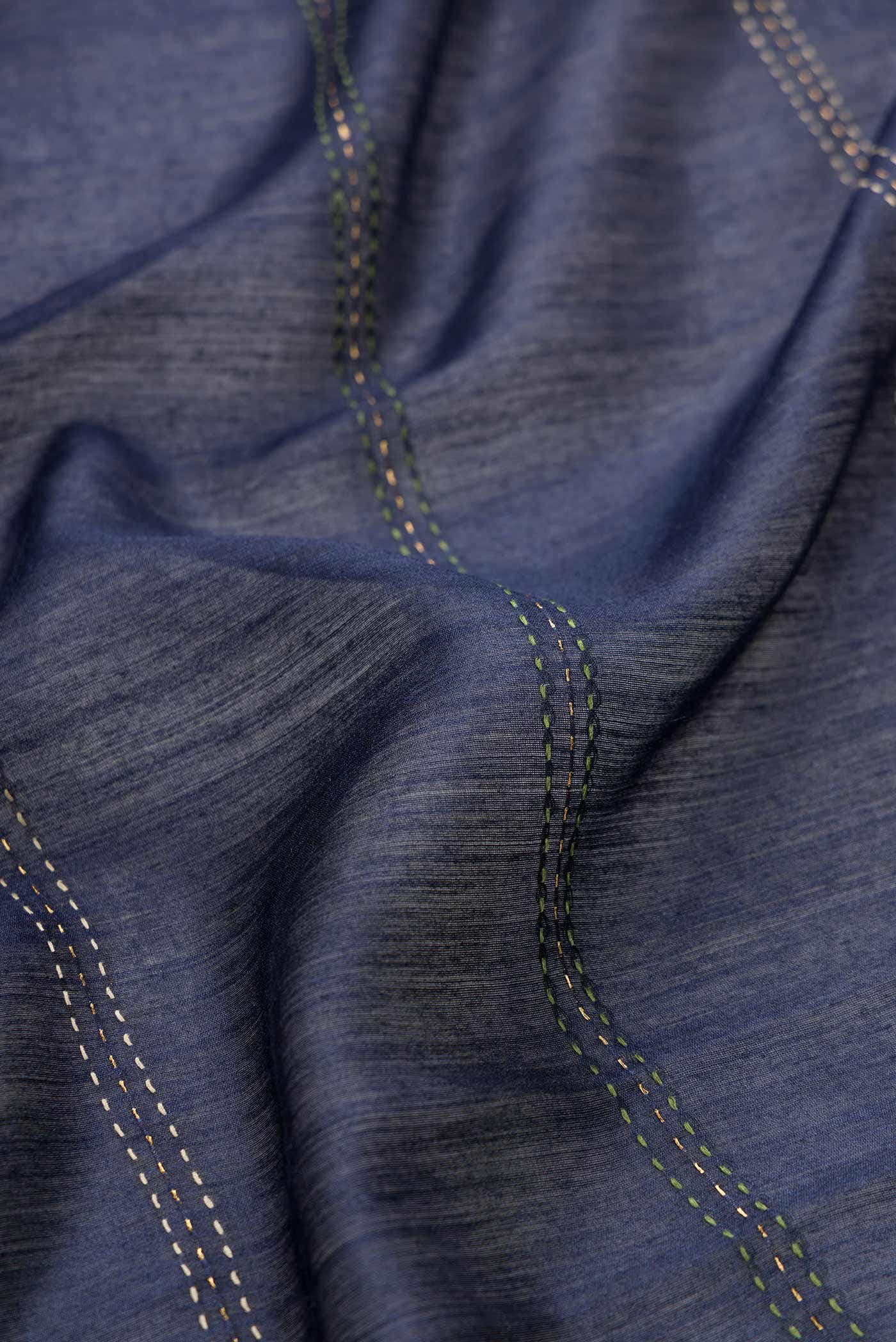 Navy Blue Tussar Silk Saree