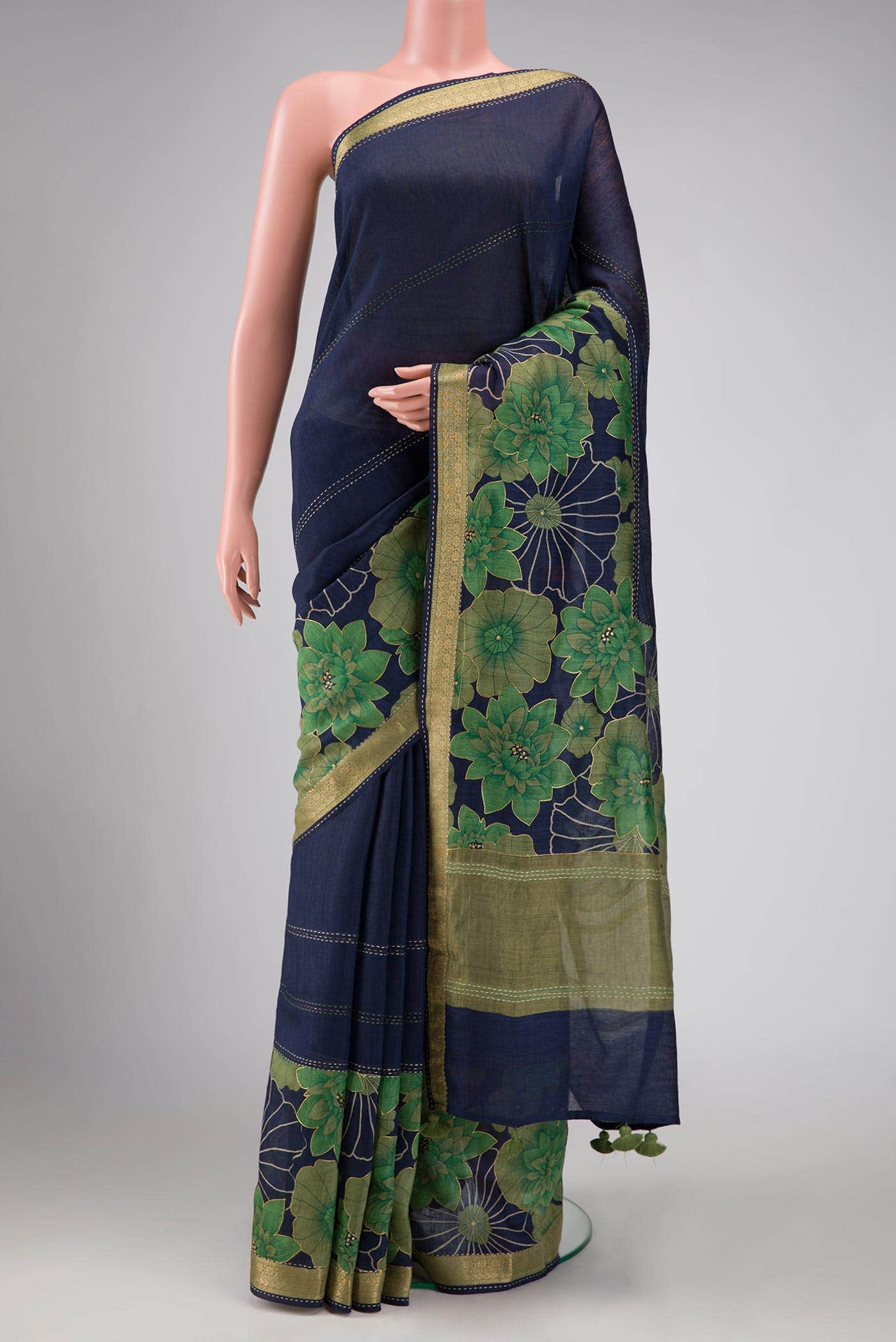 Navy Blue Tussar Silk Saree