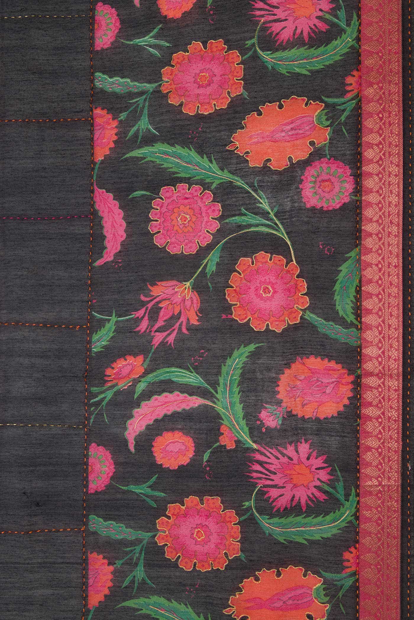 Black Dual Tone Tussar Silk Saree