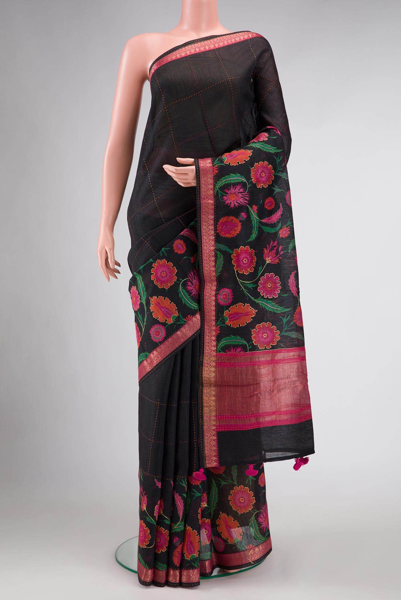 Black Dual Tone Tussar Silk Saree