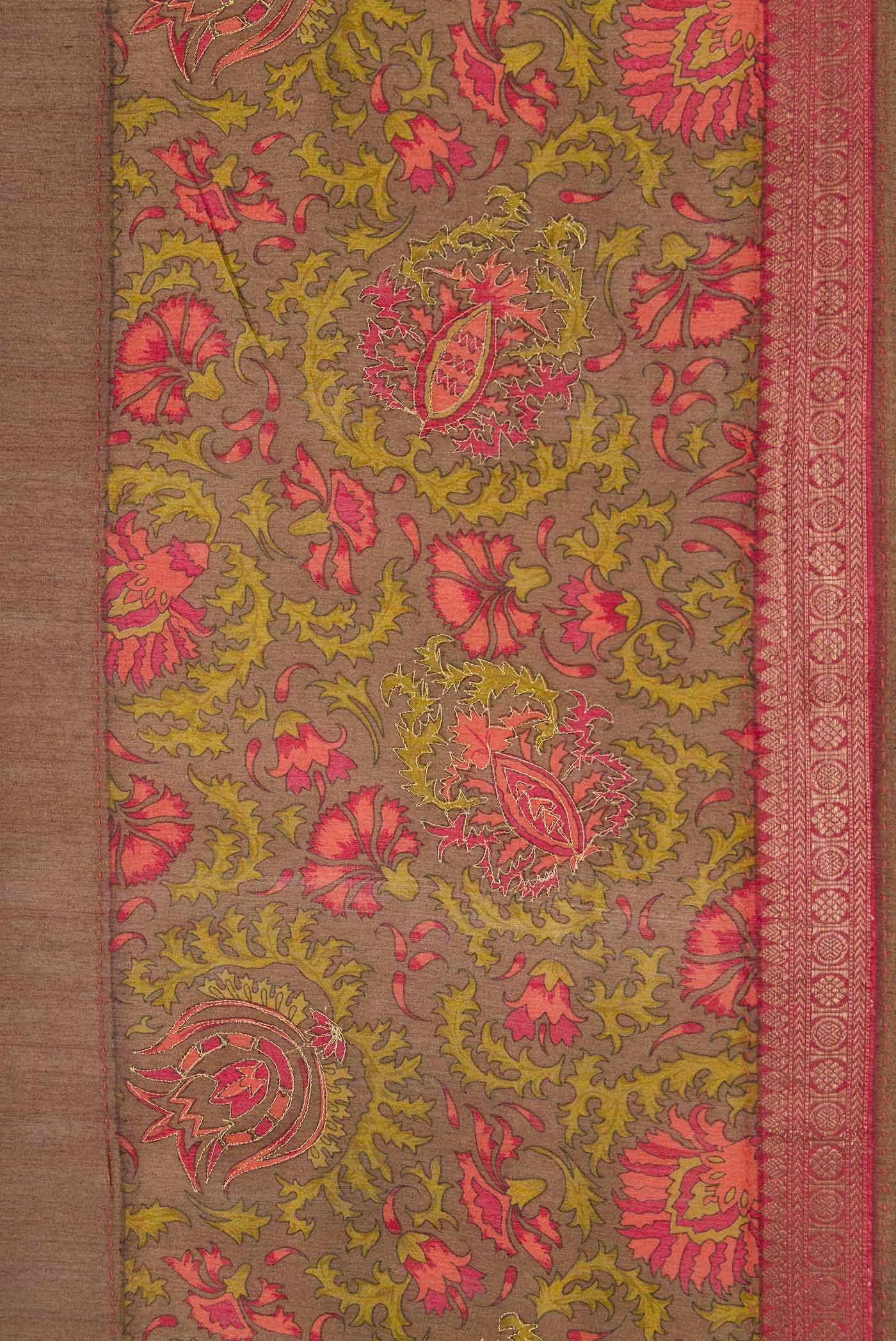 Brown Tussar Silk Saree