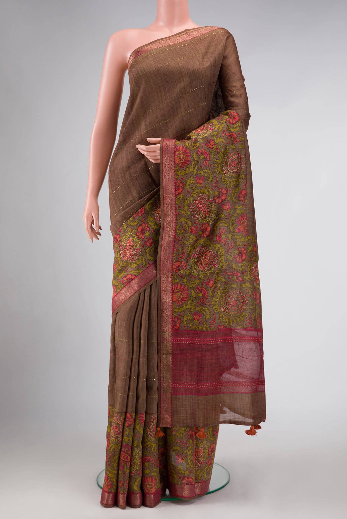 Brown Tussar Silk Saree