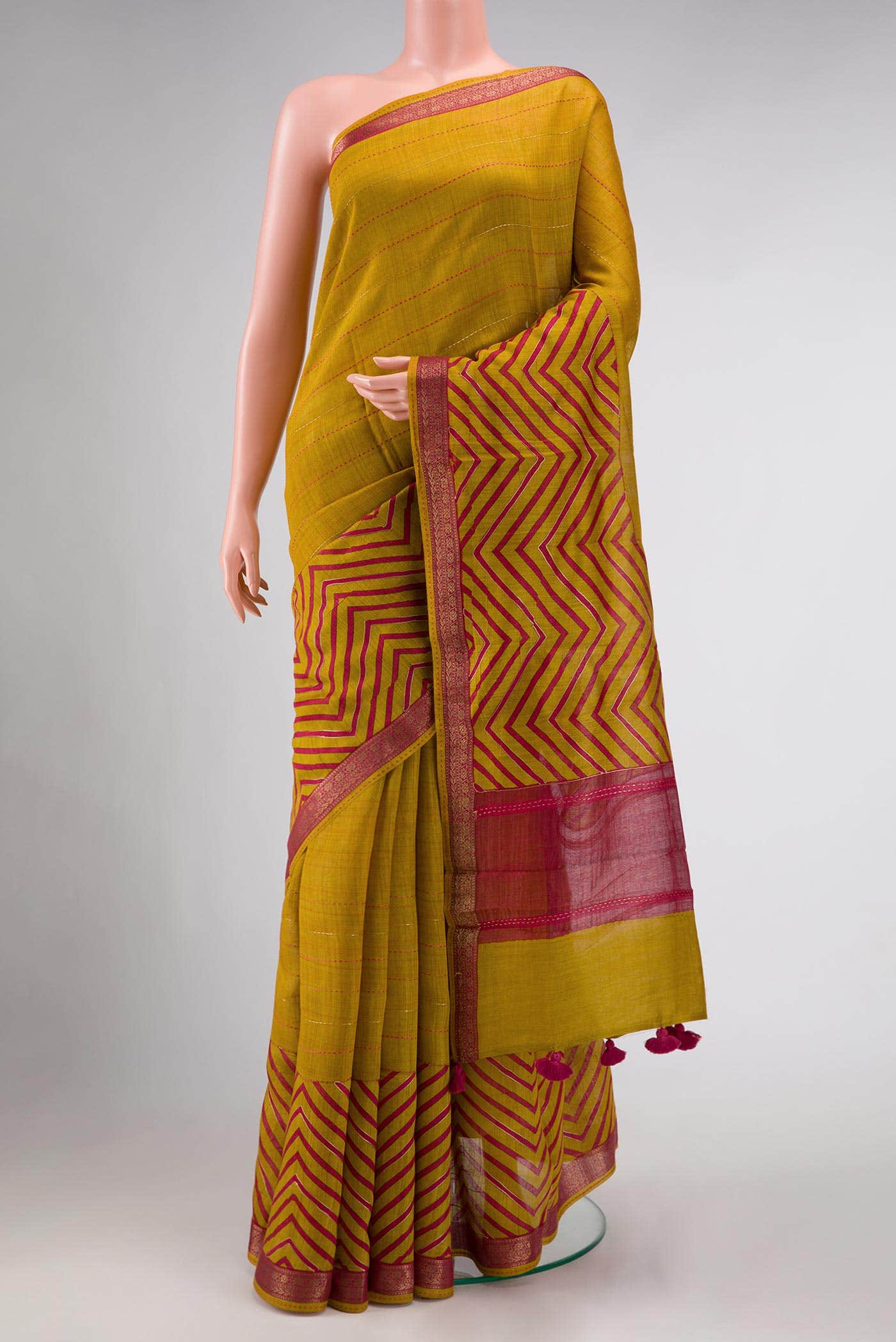Mustard Tussar Silk Saree