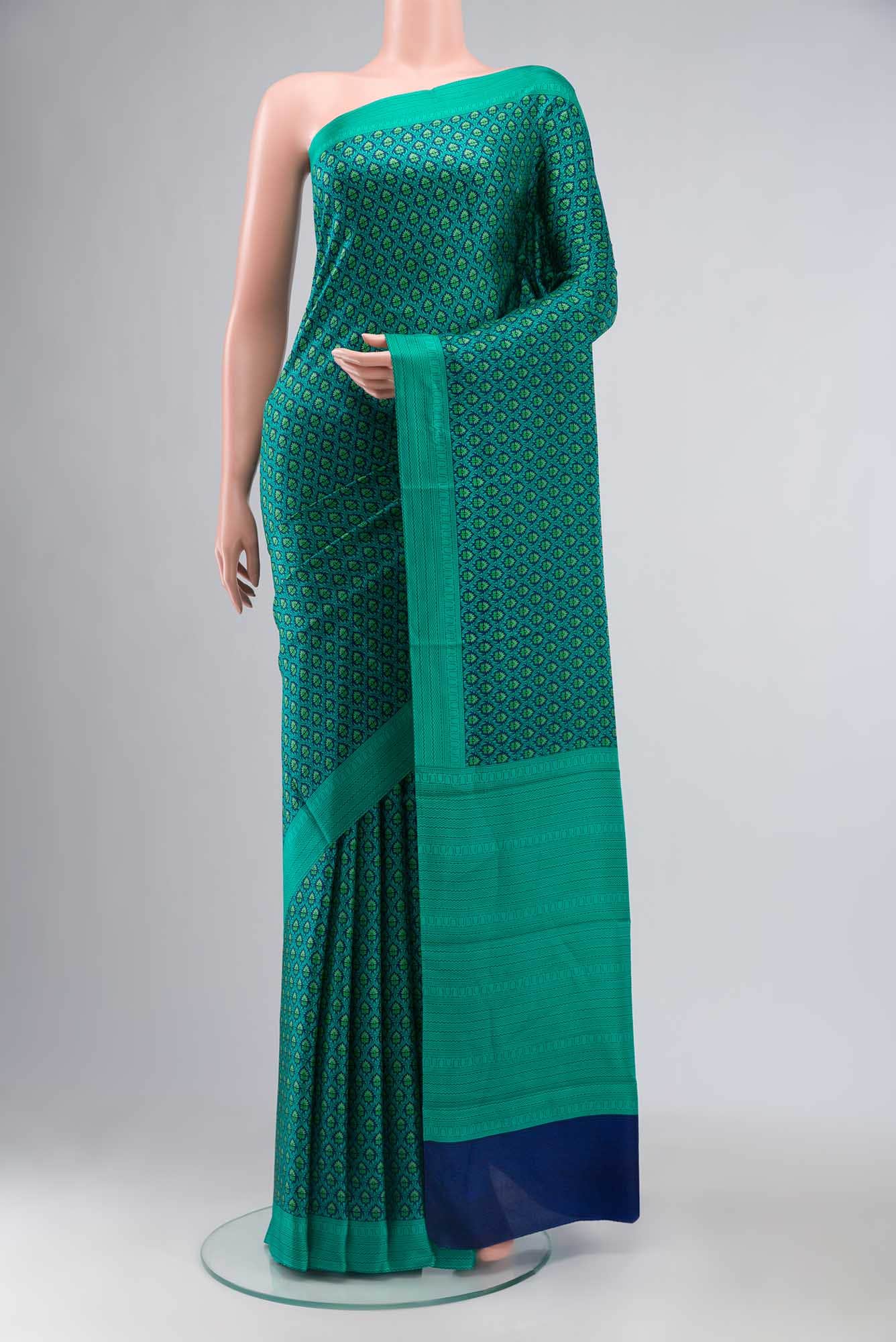 Blue Printed Silk Saree