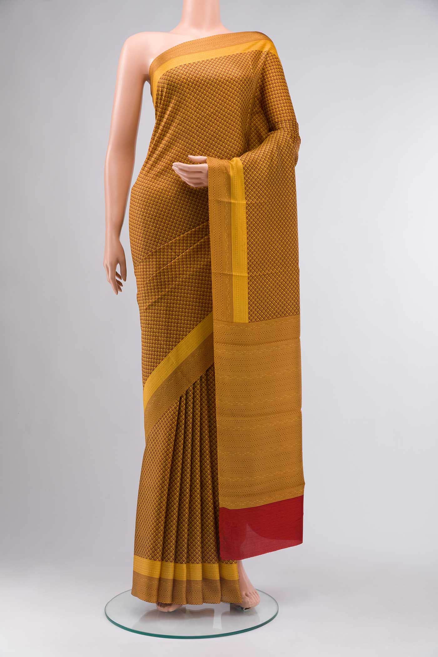 Brown Printed Silk Saree