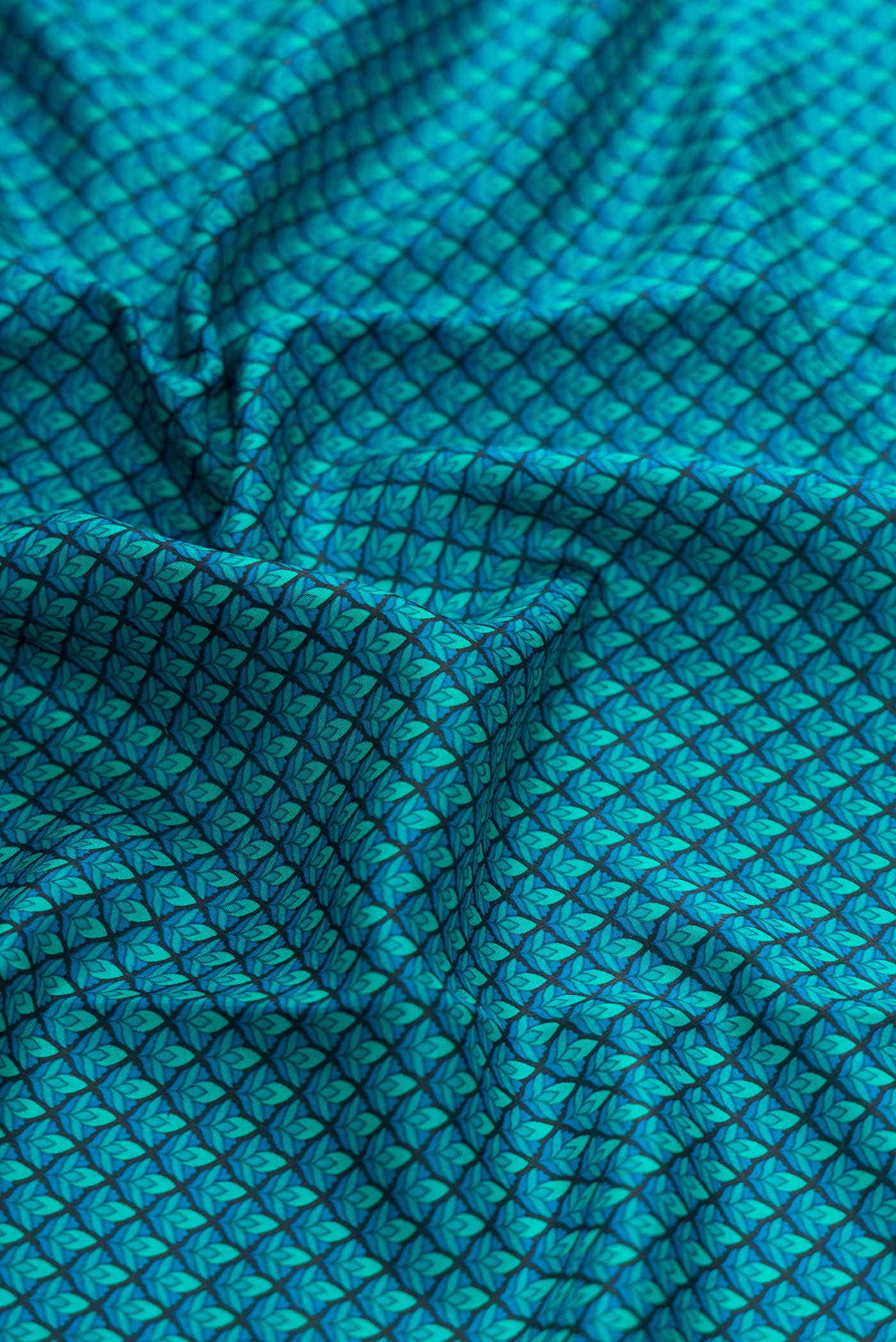 Aqua Blue Printed Silk Saree