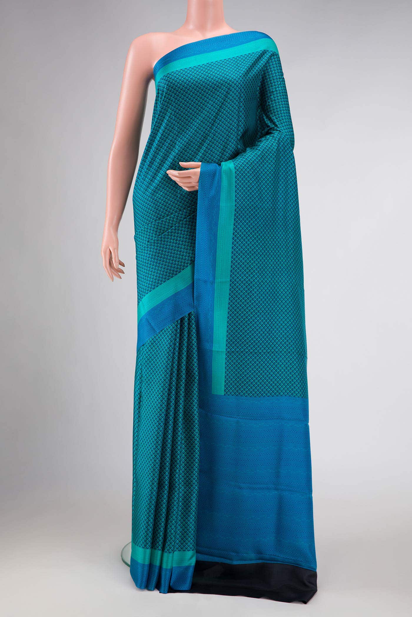 Aqua Blue Printed Silk Saree